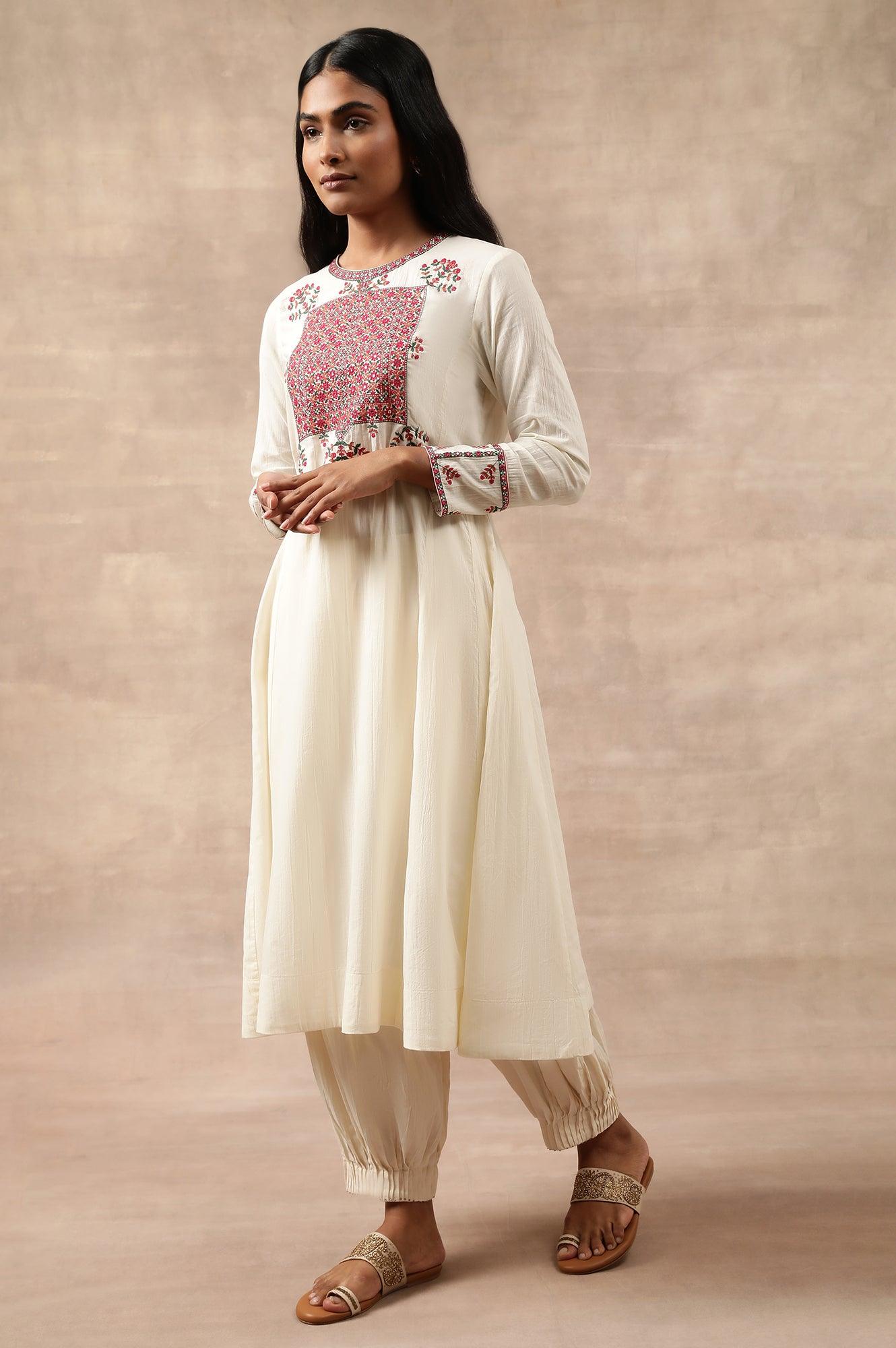 Aari Embroidered Flared kurta In Cotton Voile - wforwoman