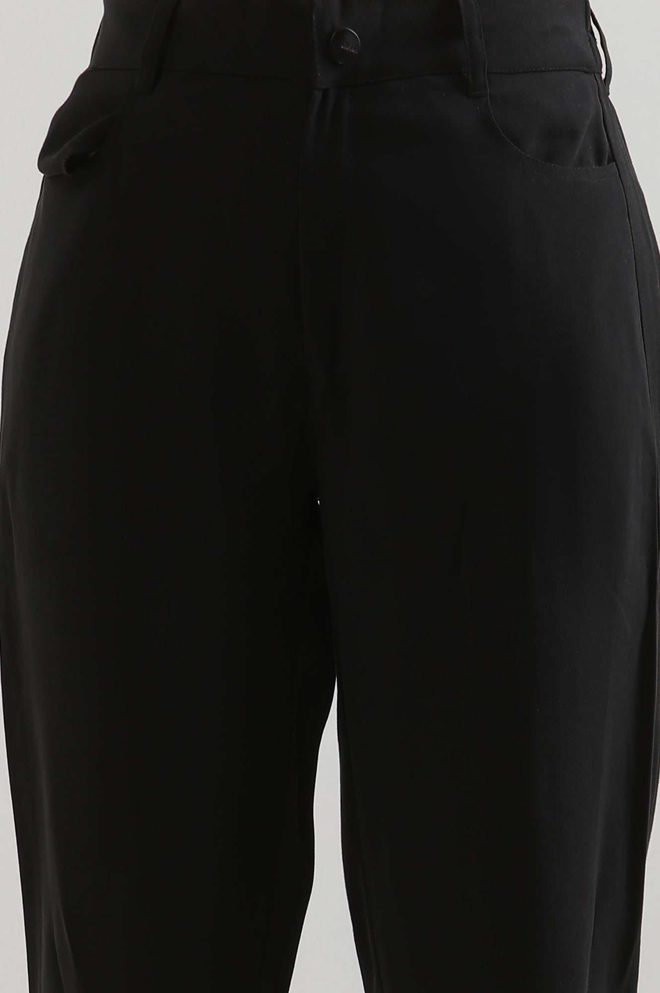 Black Solid Rayon Straight Trousers & Pants