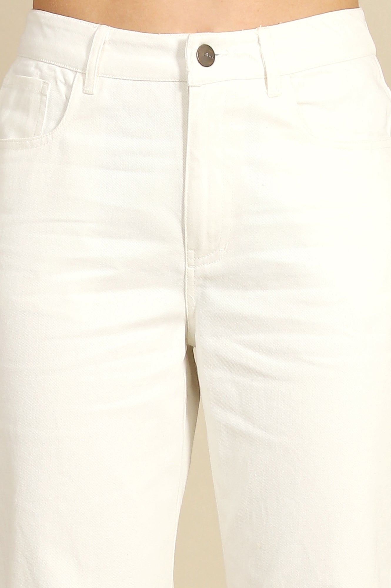White Solid Pure Cotton Straight Trousers & Pants