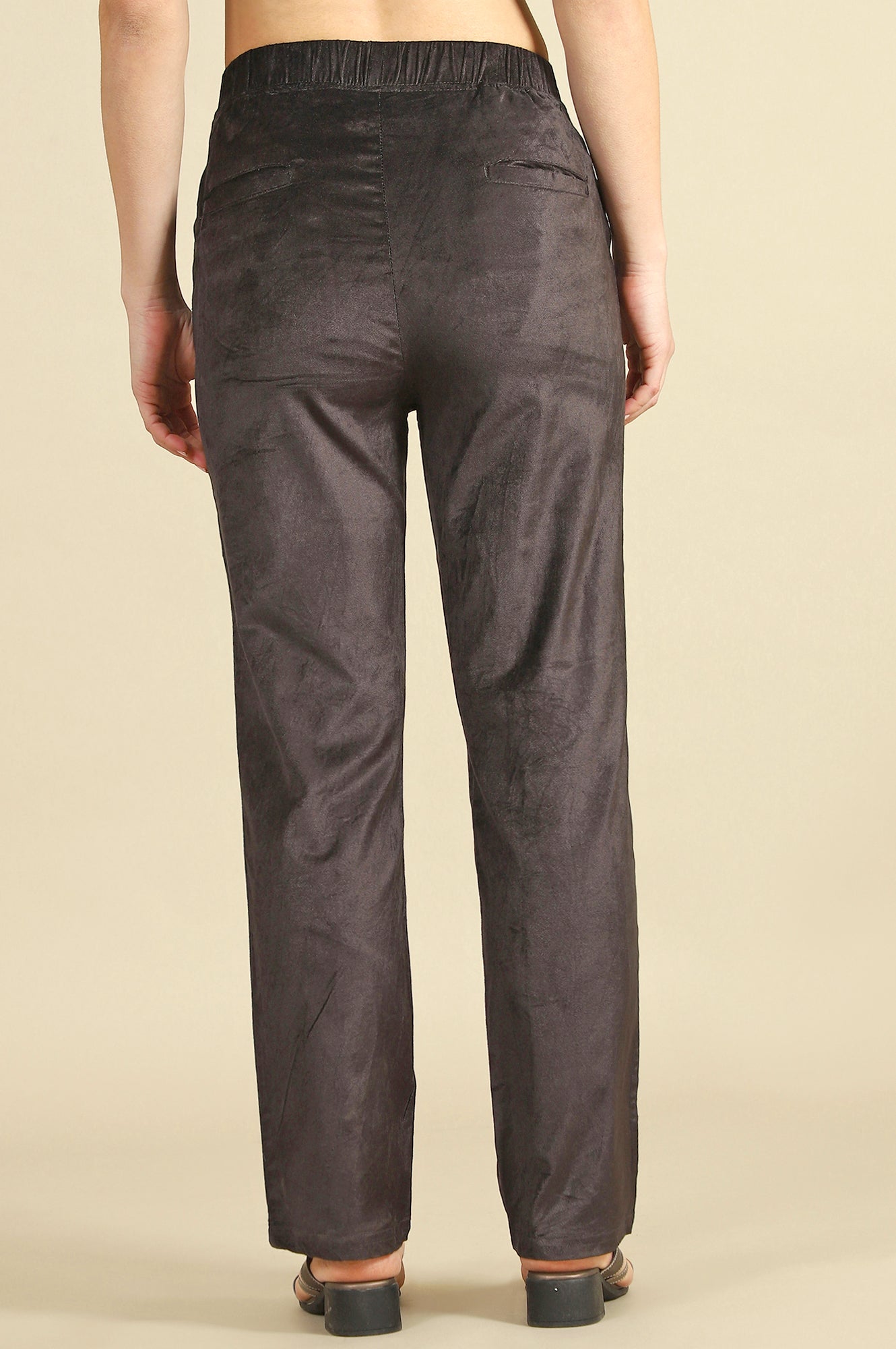 Grey Solid Straight Trousers & Pants