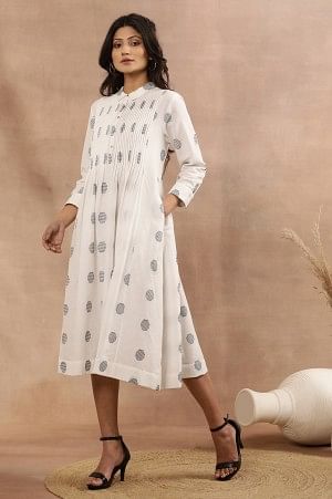 White Yarn Dyed Polka Dot Dress