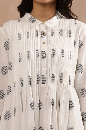 White Yarn Dyed Polka Dot Dress