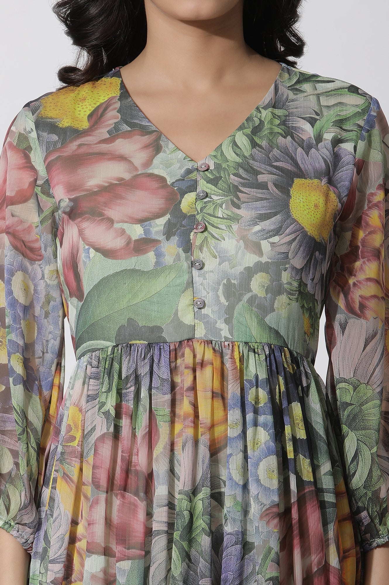 Multi-Coloured Floral Printed Tiered Dress