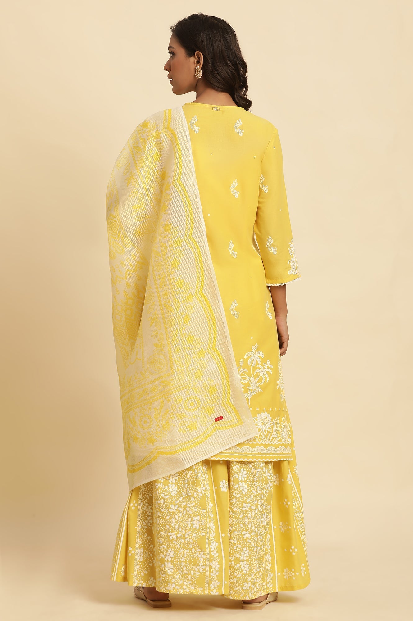 Yellow Chikankari Embroidered Kurta, Sharara And Dupatta Set