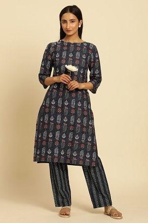 Blue Paisely Printed Kurta And Pants Set - wforwoman