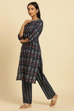 Blue Paisely Printed Kurta And Pants Set - wforwoman