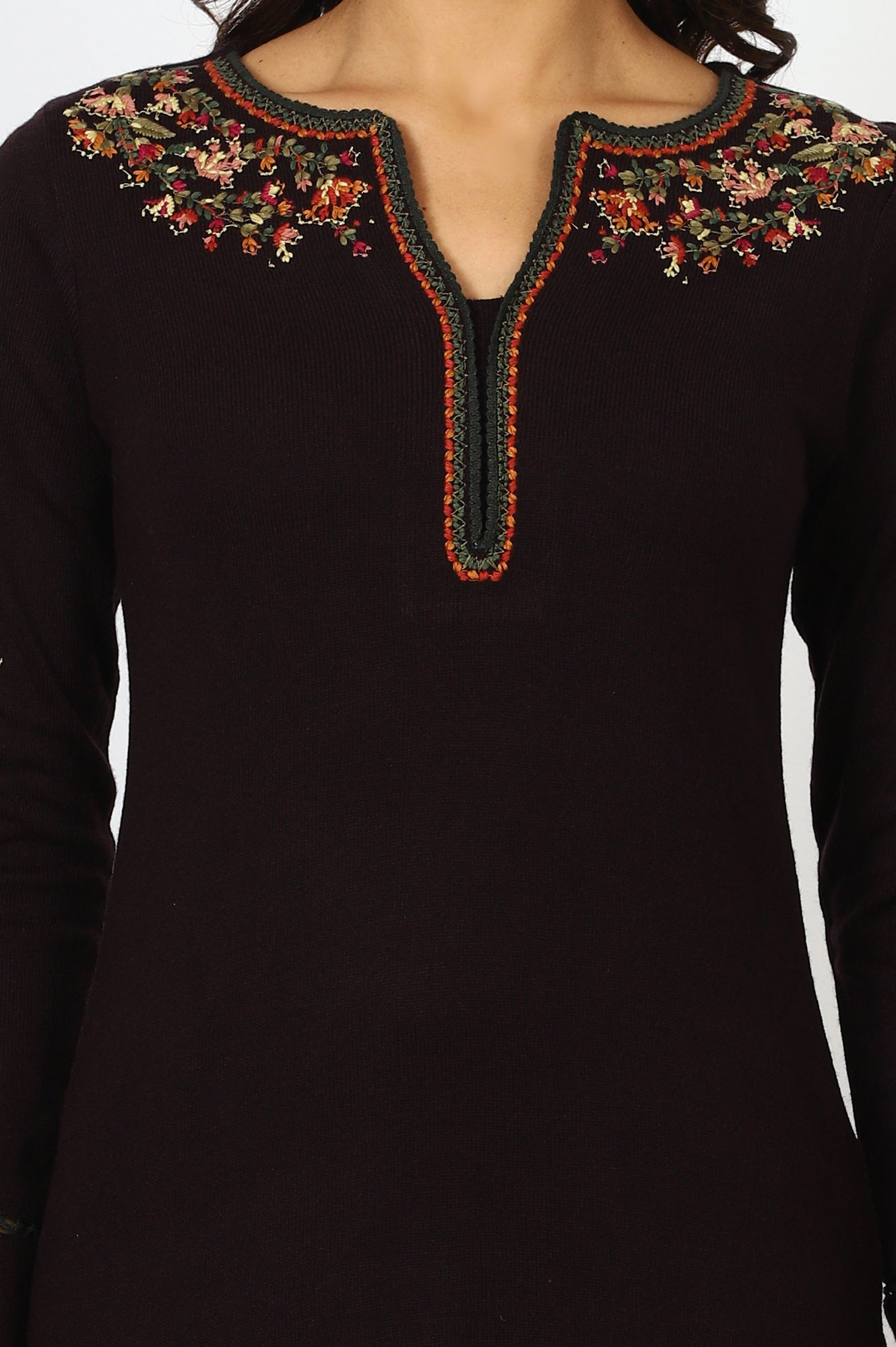 Maroon Embroidered Thread Work Acrylic Straight Kurta