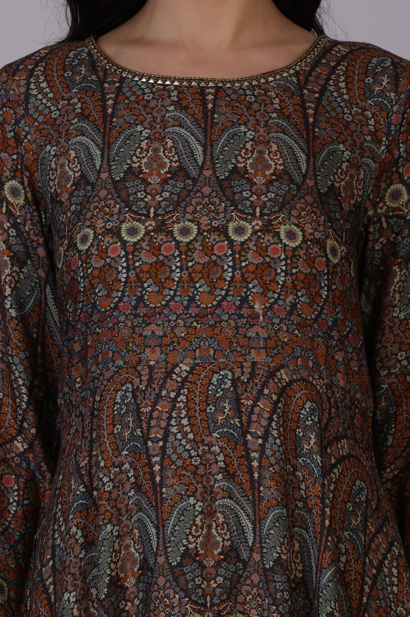 Multicolour Printed Beads Flarred Dresses