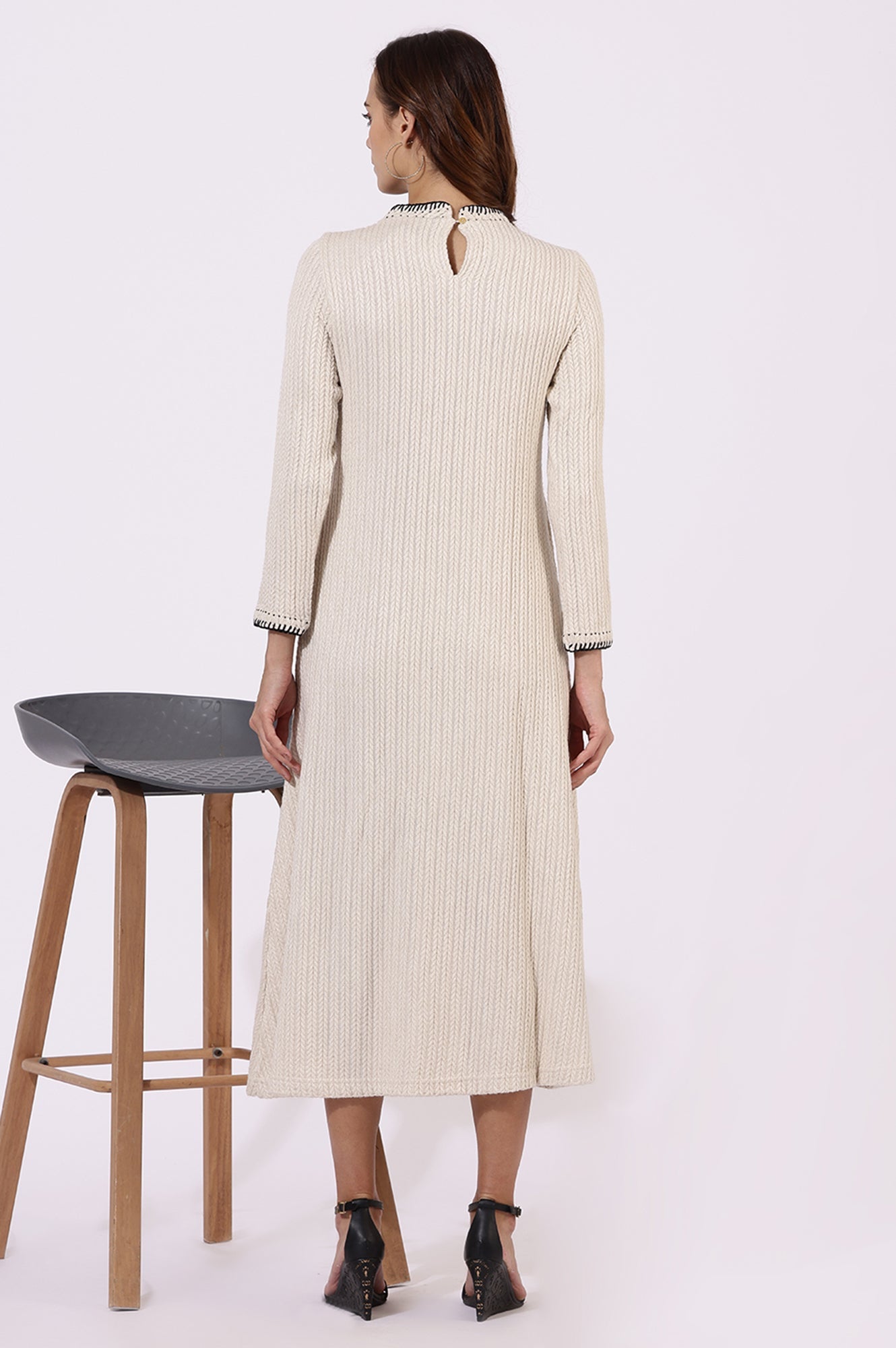 White Yarn Dyed Rayon Flarred Dresses