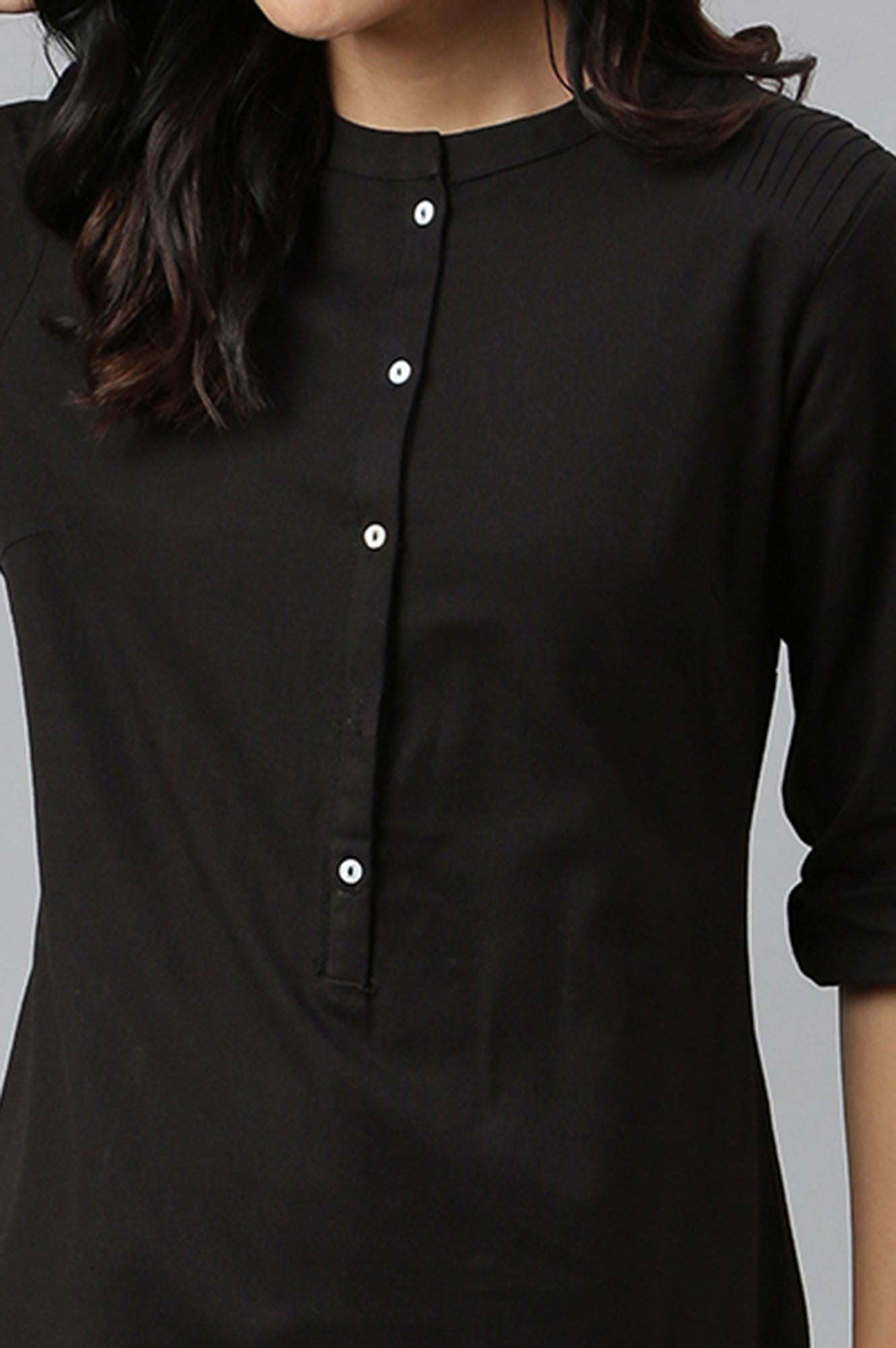 Light Blue Printed Pure Cotton & Solid Black Cotton Flax Kurta Combo - wforwoman