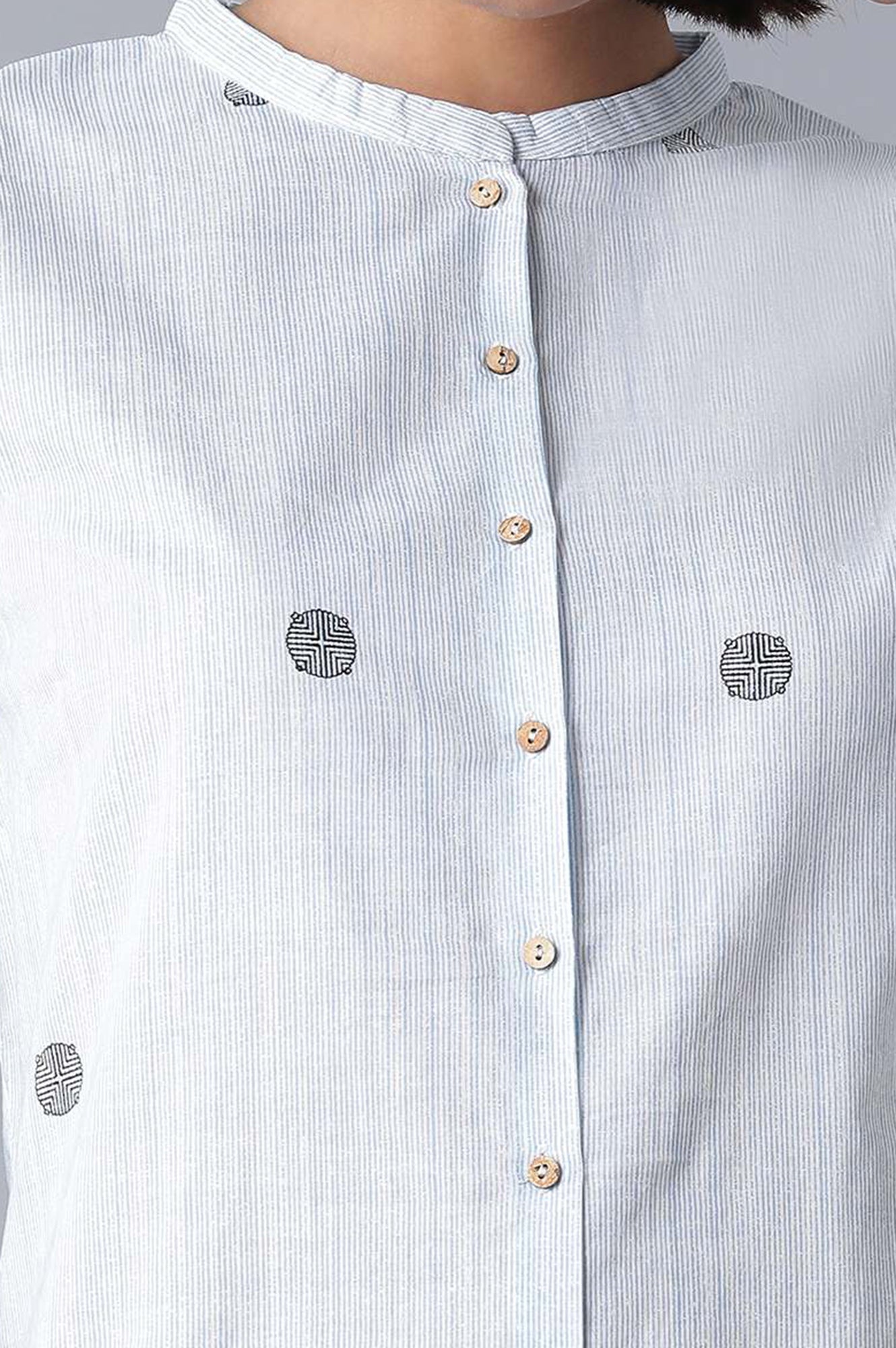 Light Blue Printed Pure Cotton & Solid Black Cotton Flax Kurta Combo - wforwoman