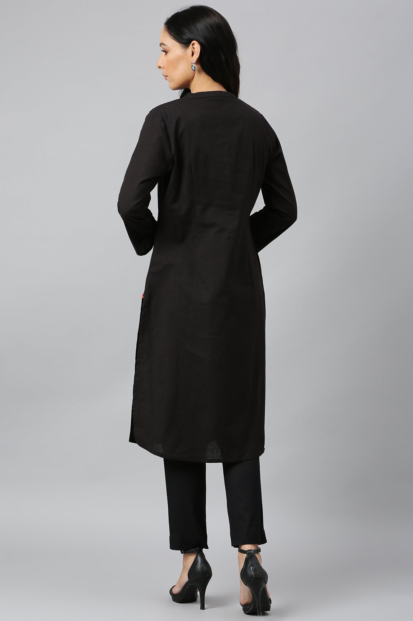 Light Blue Printed Pure Cotton & Solid Black Cotton Flax Kurta Combo - wforwoman