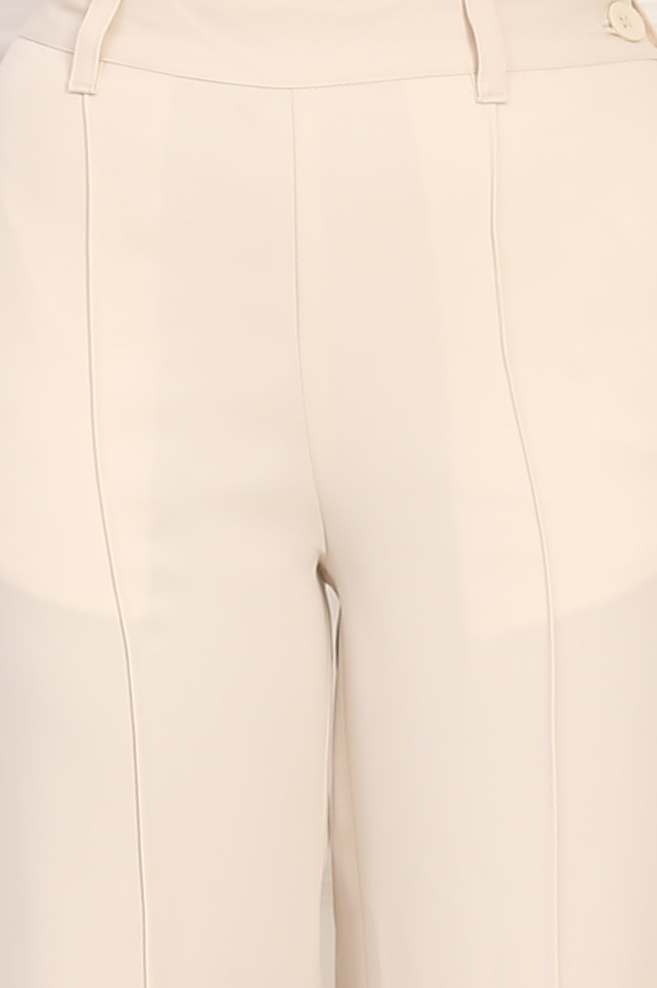 Beige Solid Straight Woven Pant