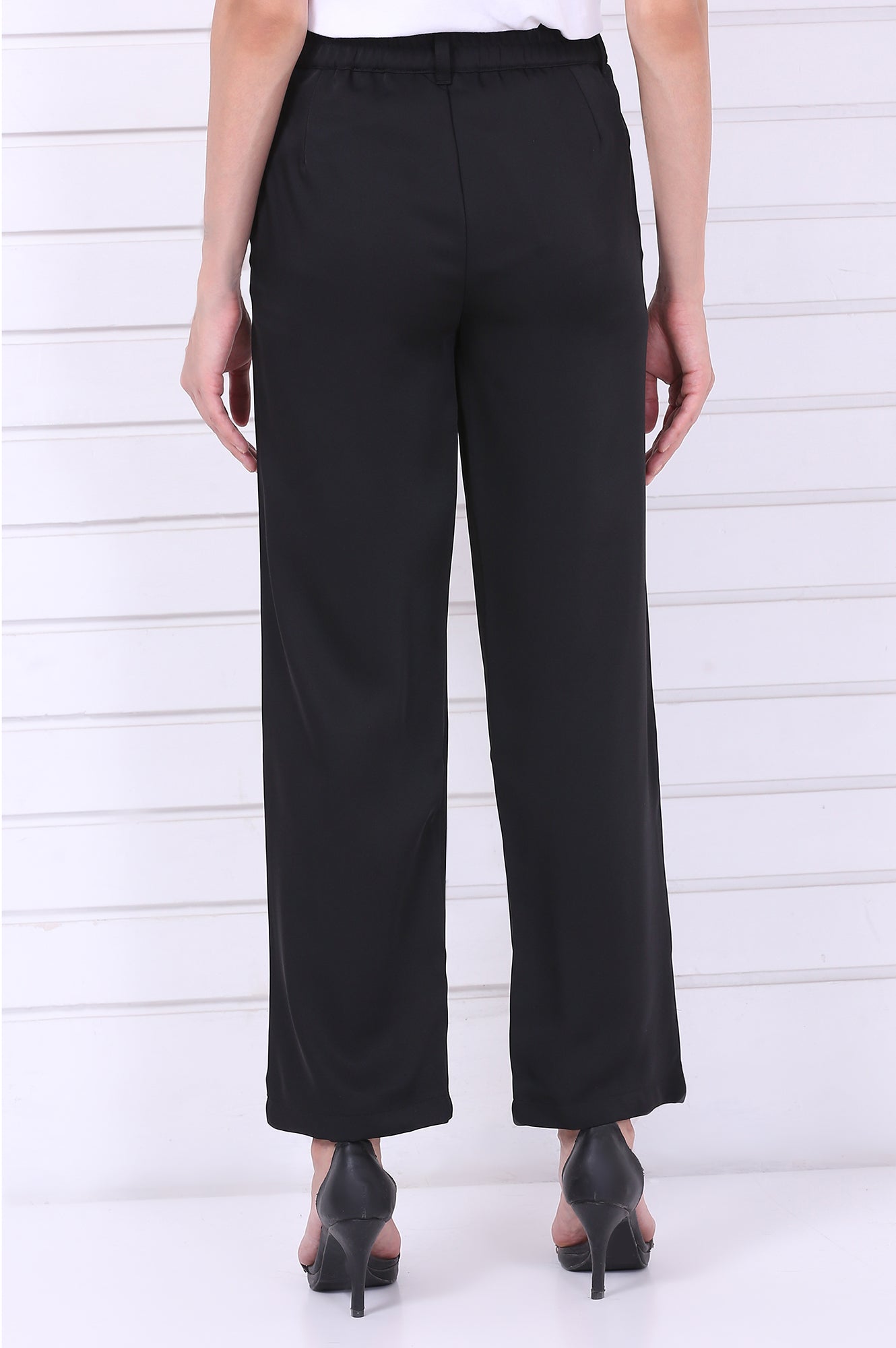 Black Solid Straight Parallel Pants