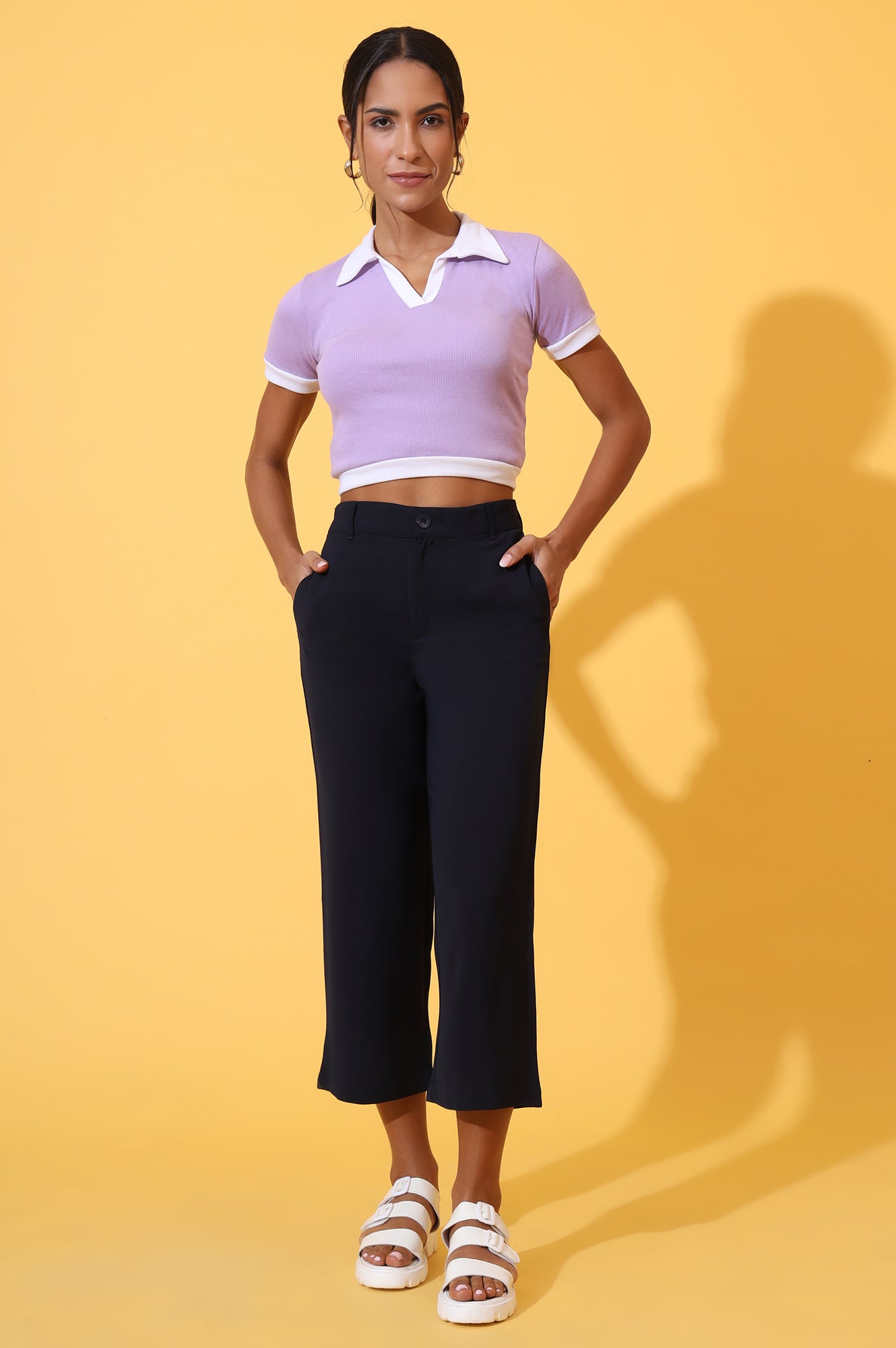 Navy Blue Solid Straight Western Culottes