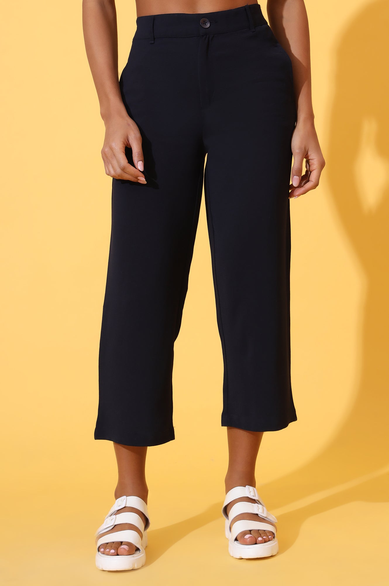Navy Blue Solid Straight Western Culottes