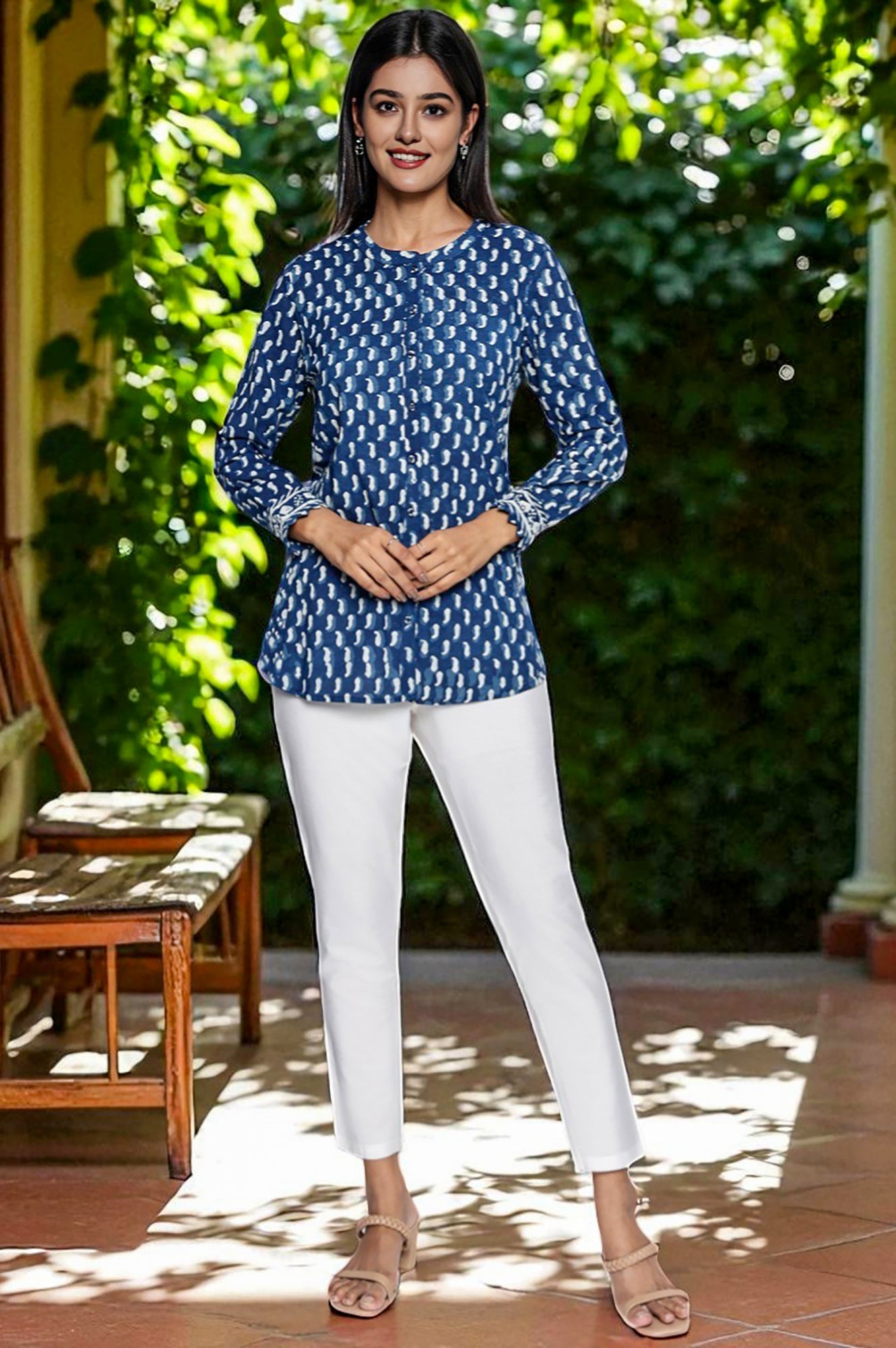 Indigo Printed Pure Cotton Straight Top