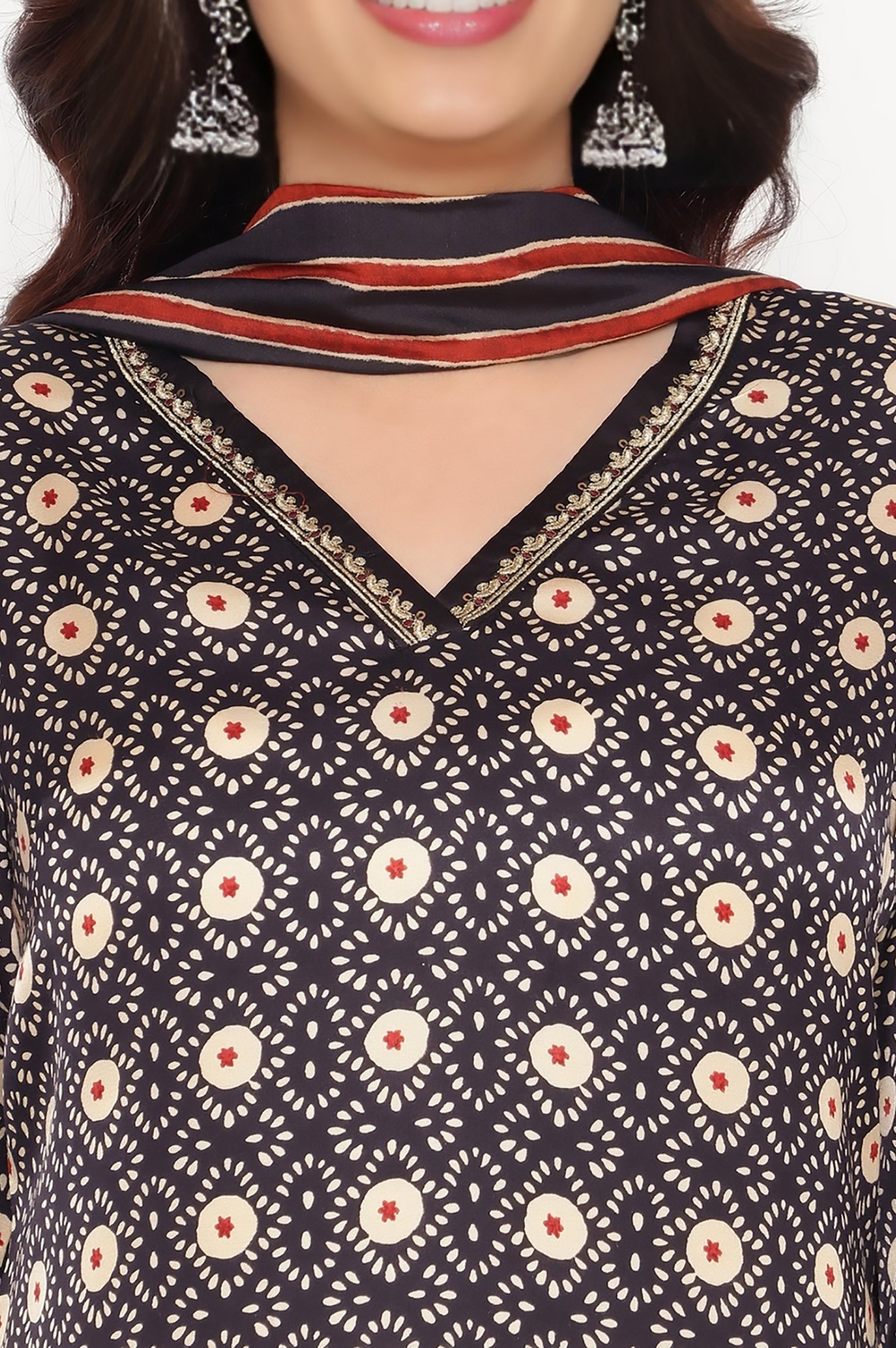 Black Printed Modal Satin Straight Kurta, Sharara and Dupatta Set