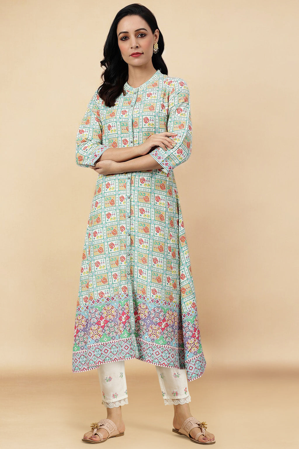 Ecru A-line Kurta and Slim Pant Set