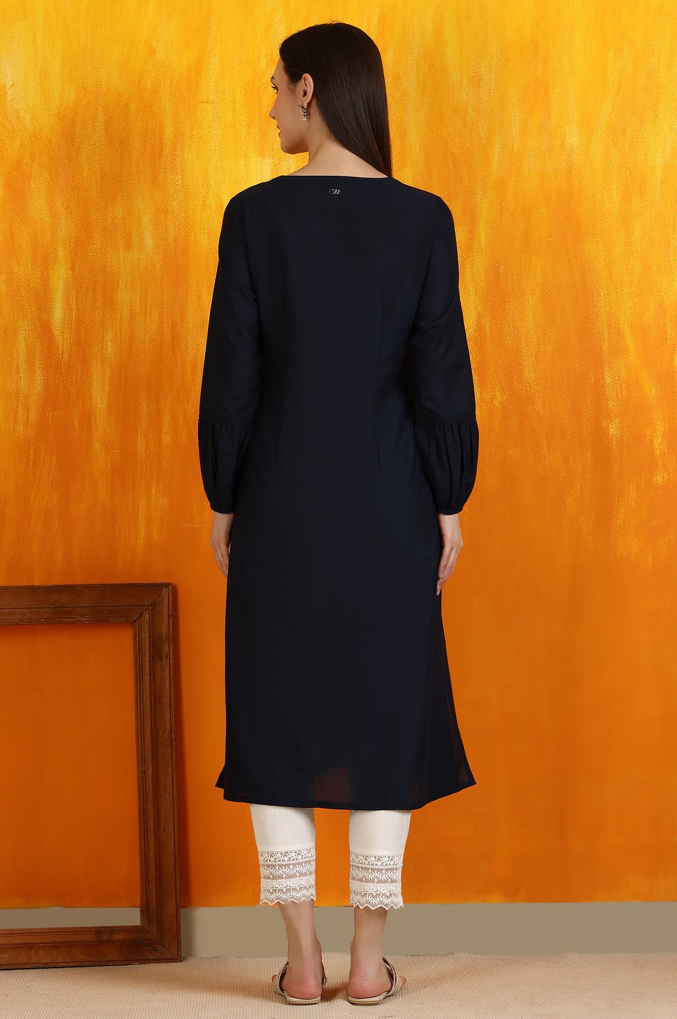 Black Thread Embroidered Cotton Modal Straight Kurta