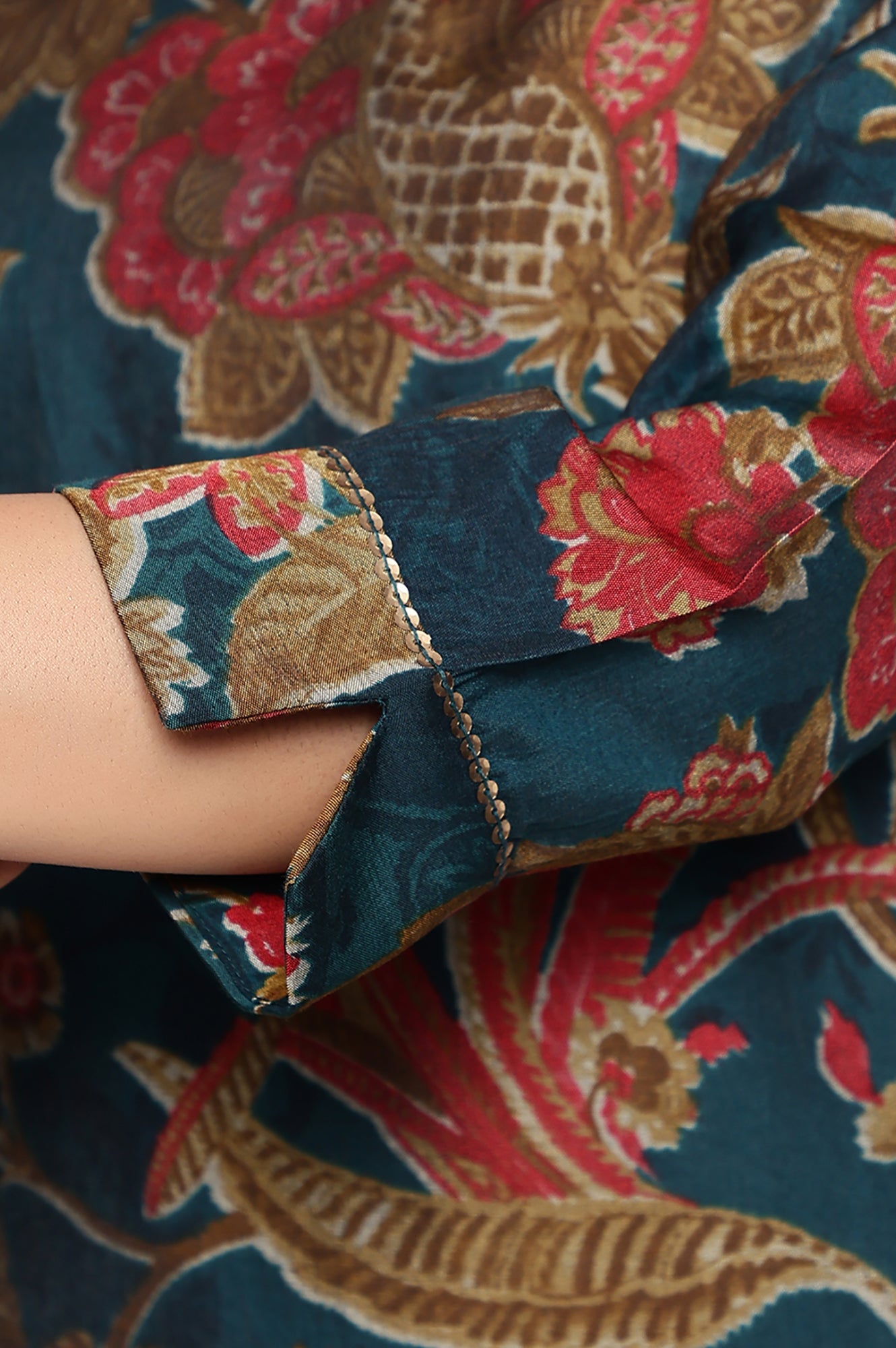 Teal Printed Crepe Straight Kurta