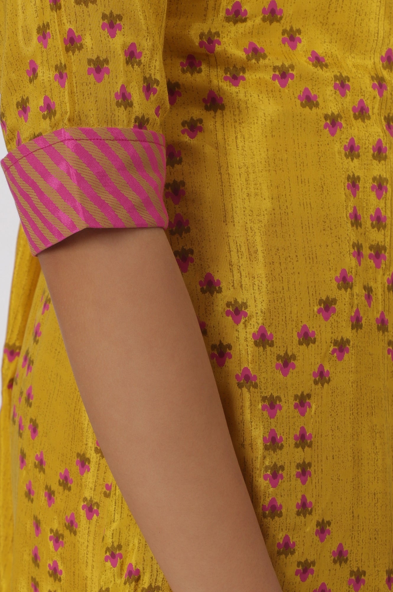 Marigold Yellow Floral Printed Straight Shantung Kurta