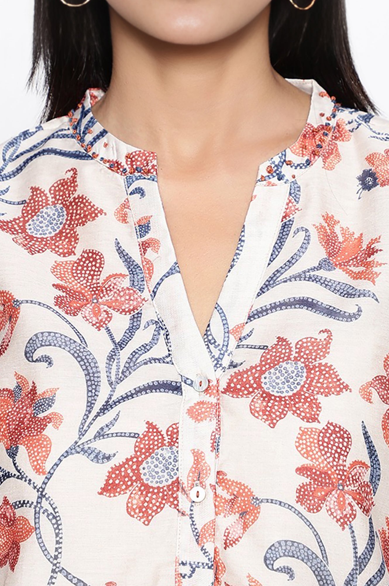 Walnut Beige Printed Chanderi Straight Tunic