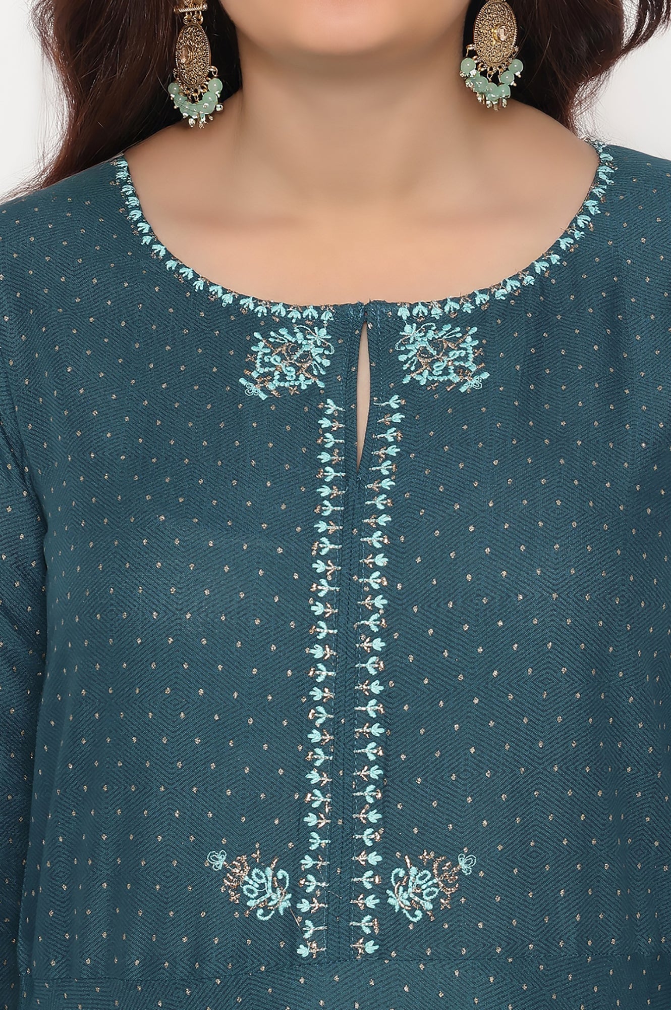 Teal Printed Rayon Kurta and Straight Pant Set