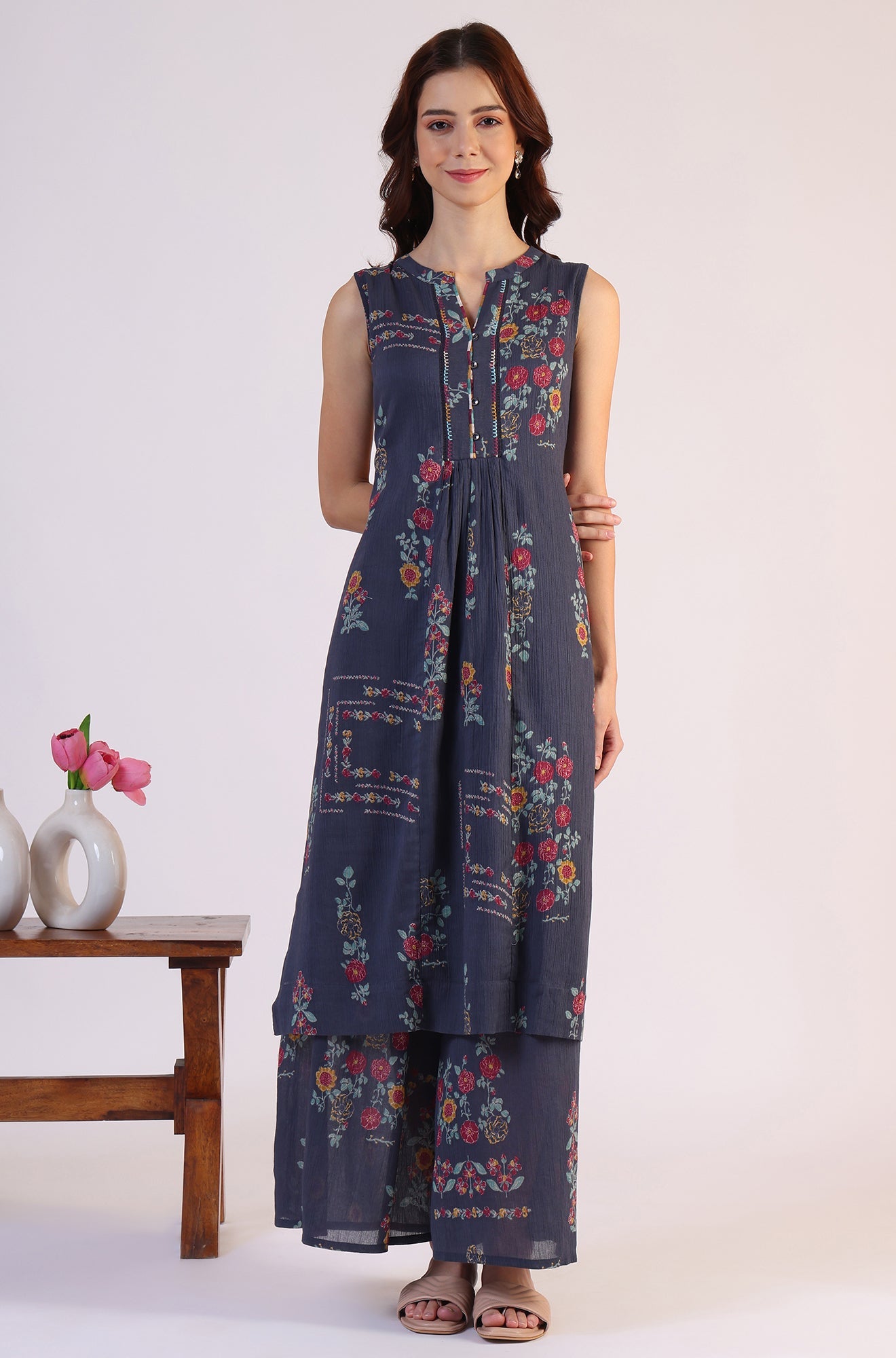 Floral Printed A-line Pure Cotton Kurta & Parallel Pants Set
