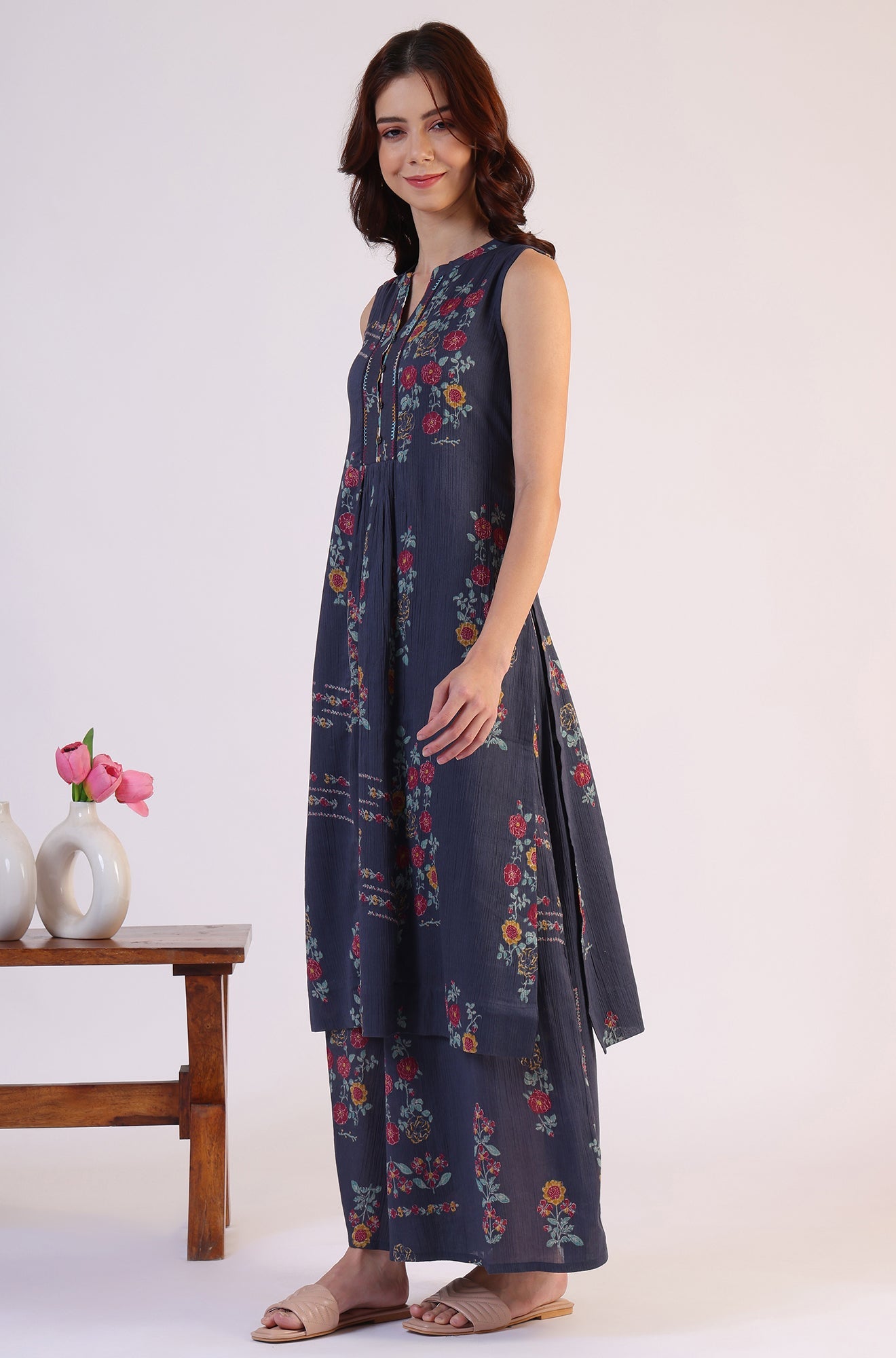 Floral Printed A-line Pure Cotton Kurta & Parallel Pants Set