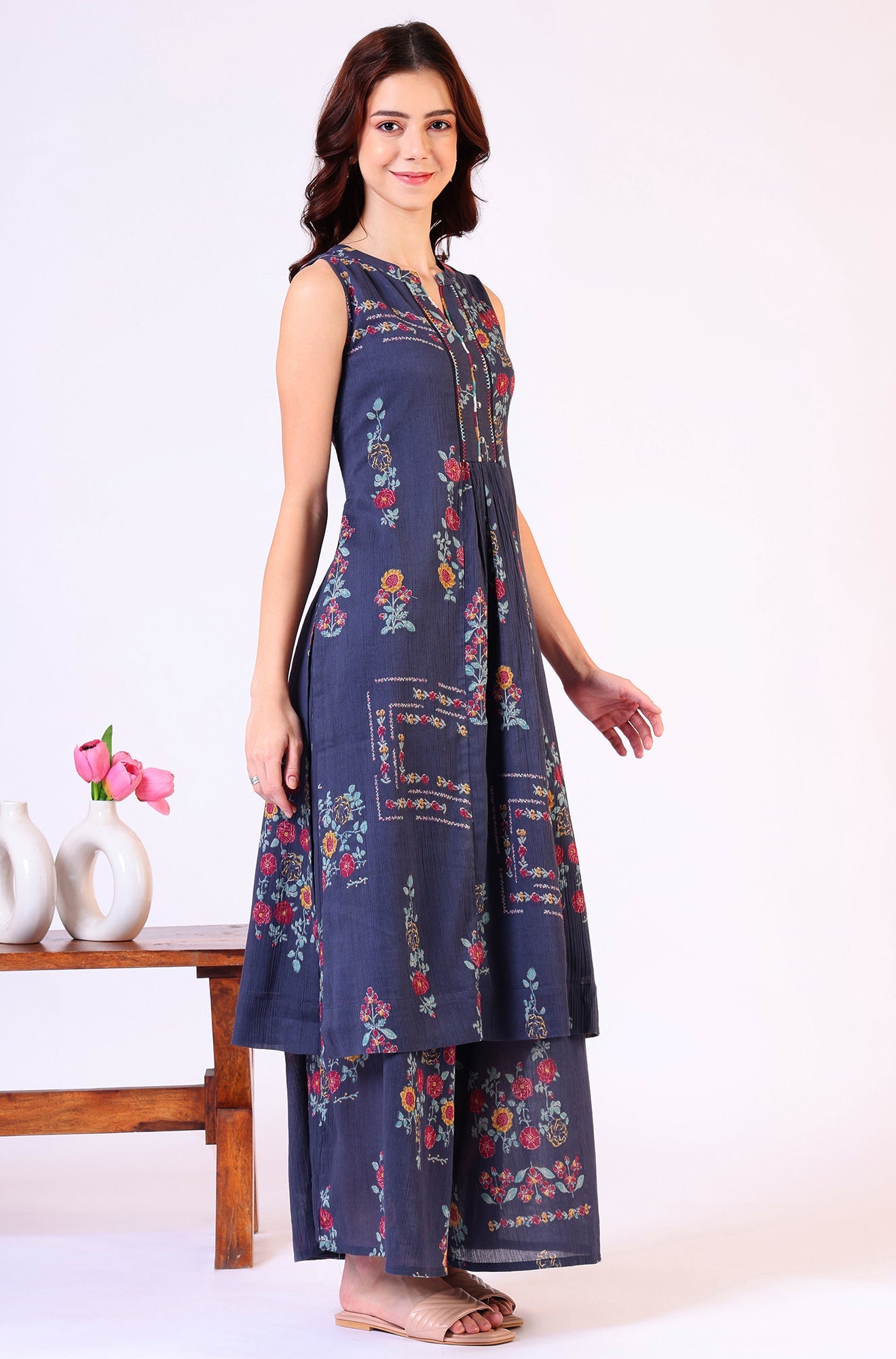 Floral Printed A-line Pure Cotton Kurta & Parallel Pants Set