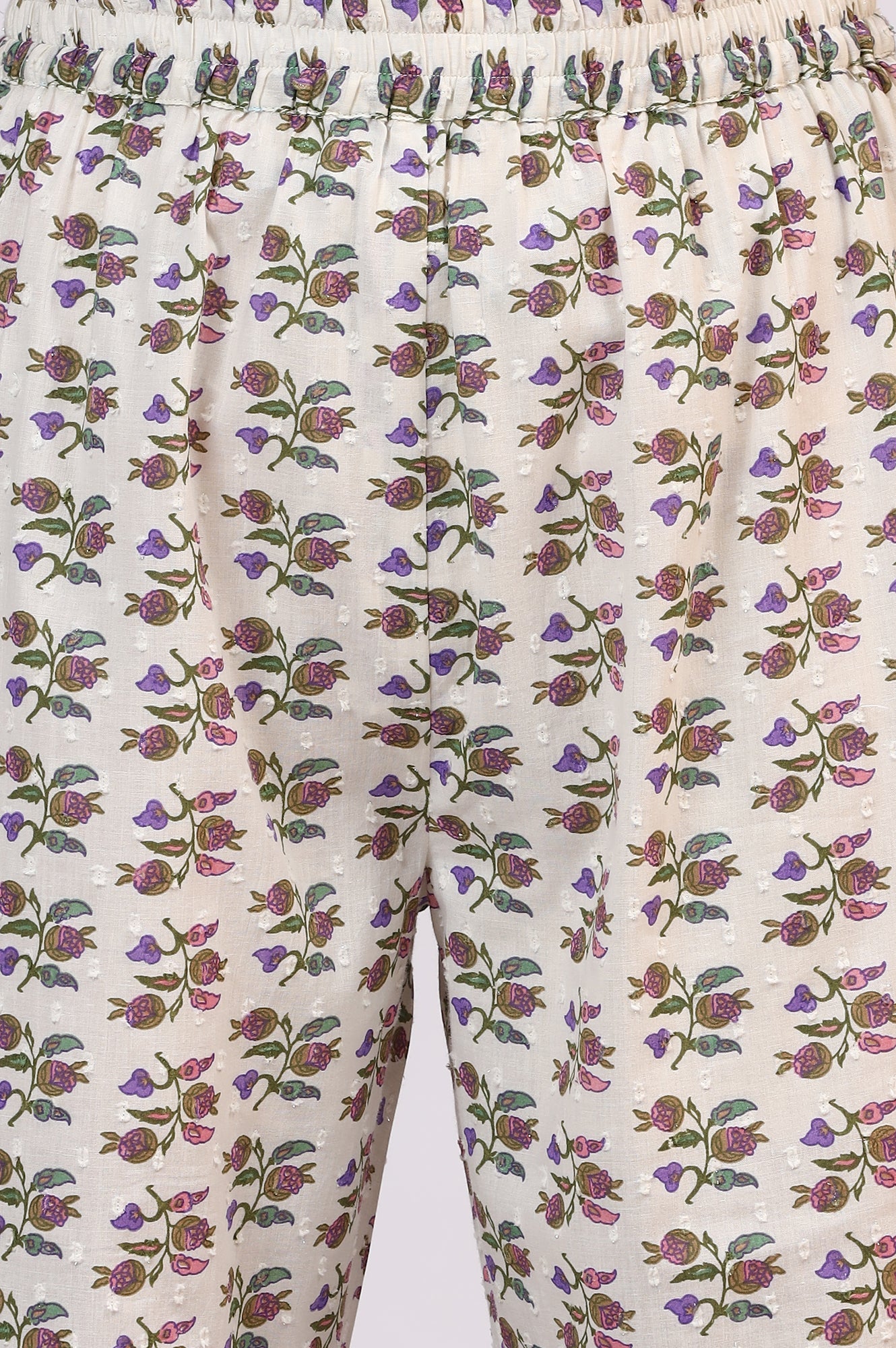 White Floral Printed Pure Cotton Straight Kurta and Pants Co-ord Set with Dupatta