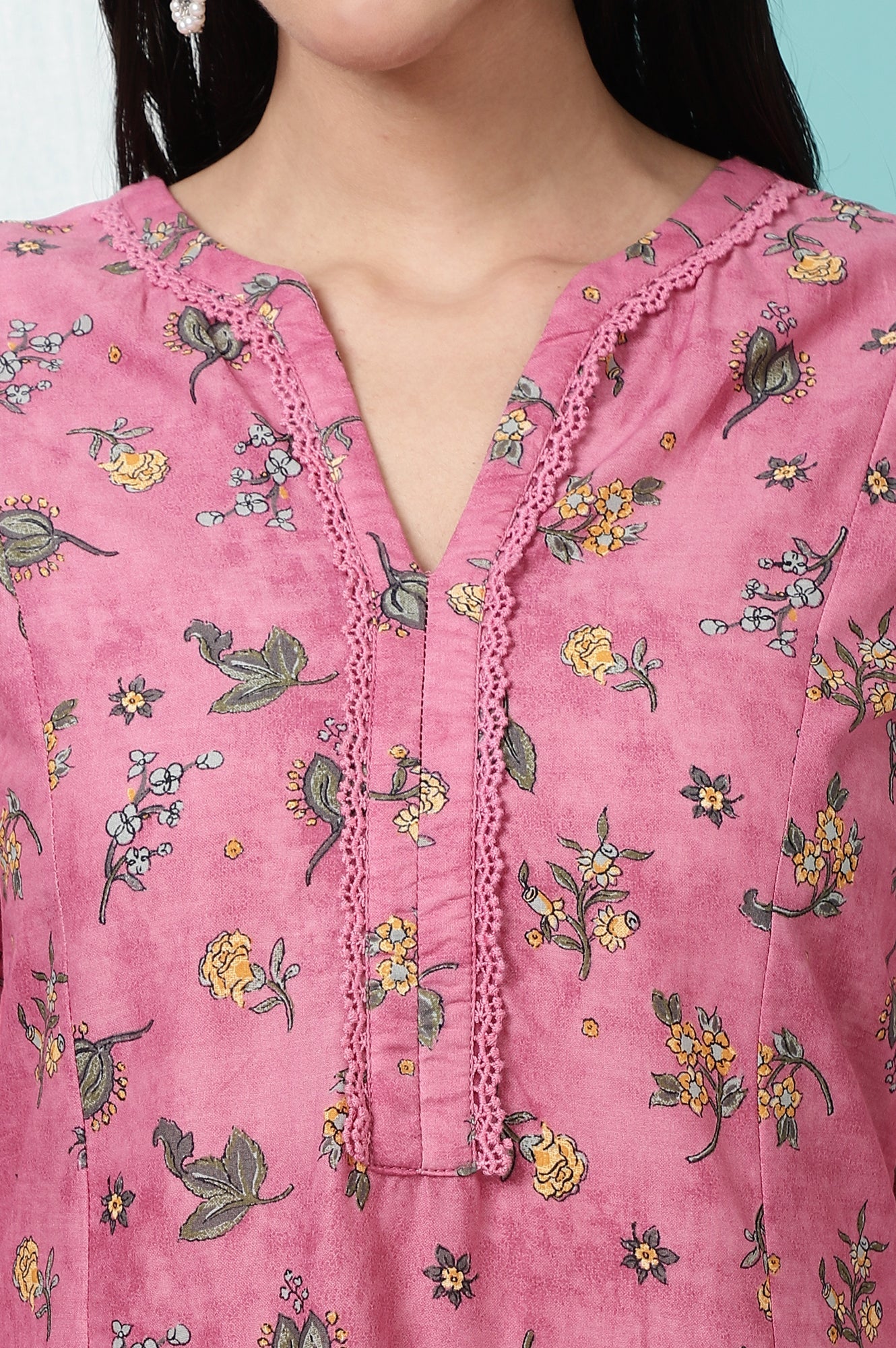 Pink Floral Printed Pure Cotton A-line Kurta and Pants Co-ord Set