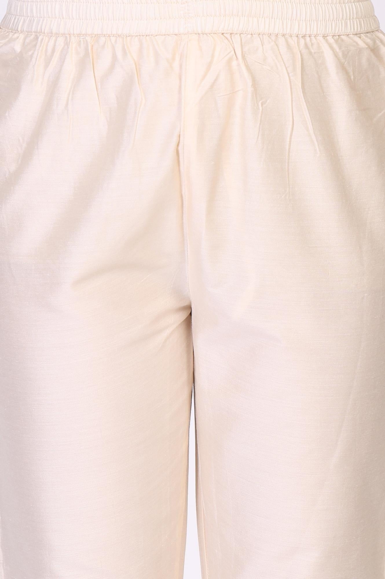 Peach Floral Printed Flared Chanderi Kurta with Straight Pant and Dupatta Set