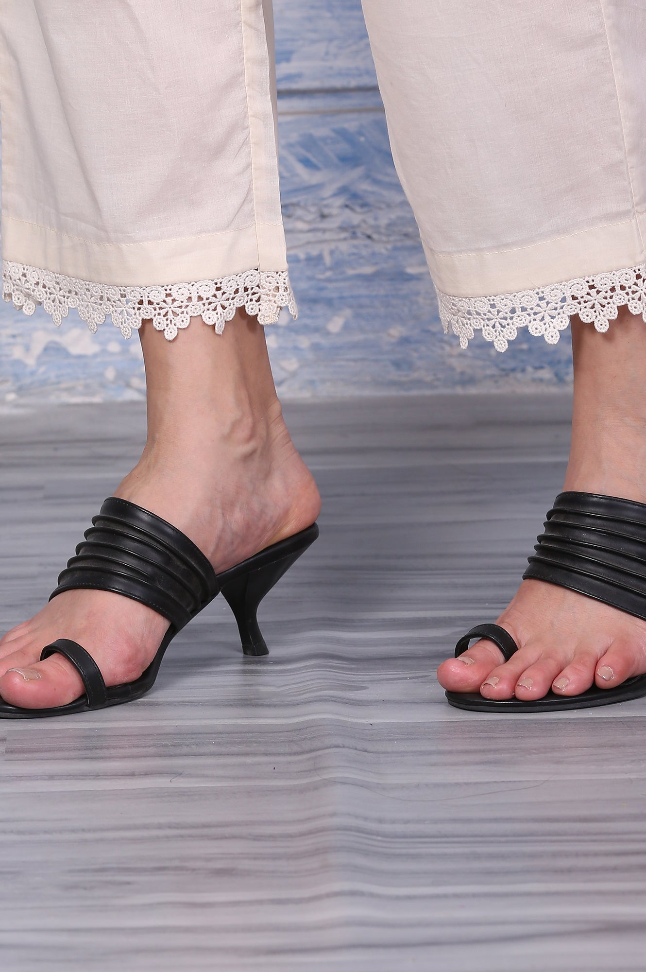 Off-White Floral Printed Pure Cotton Anarkali Kurta, Pants and Dupatta Set