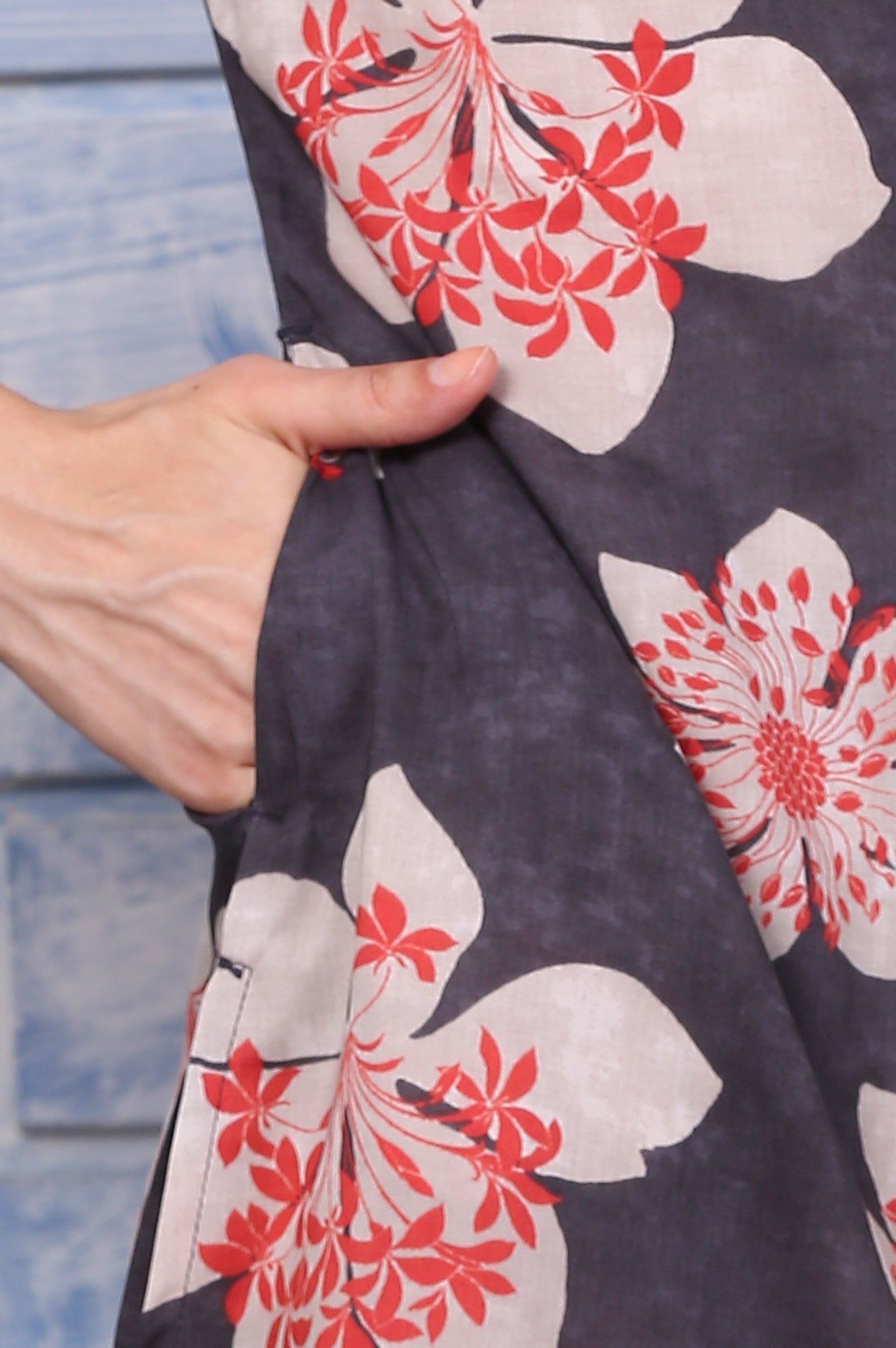 Charcoal Grey Floral Printed Straight Kurta, Gathered Pants and Dupatta Set