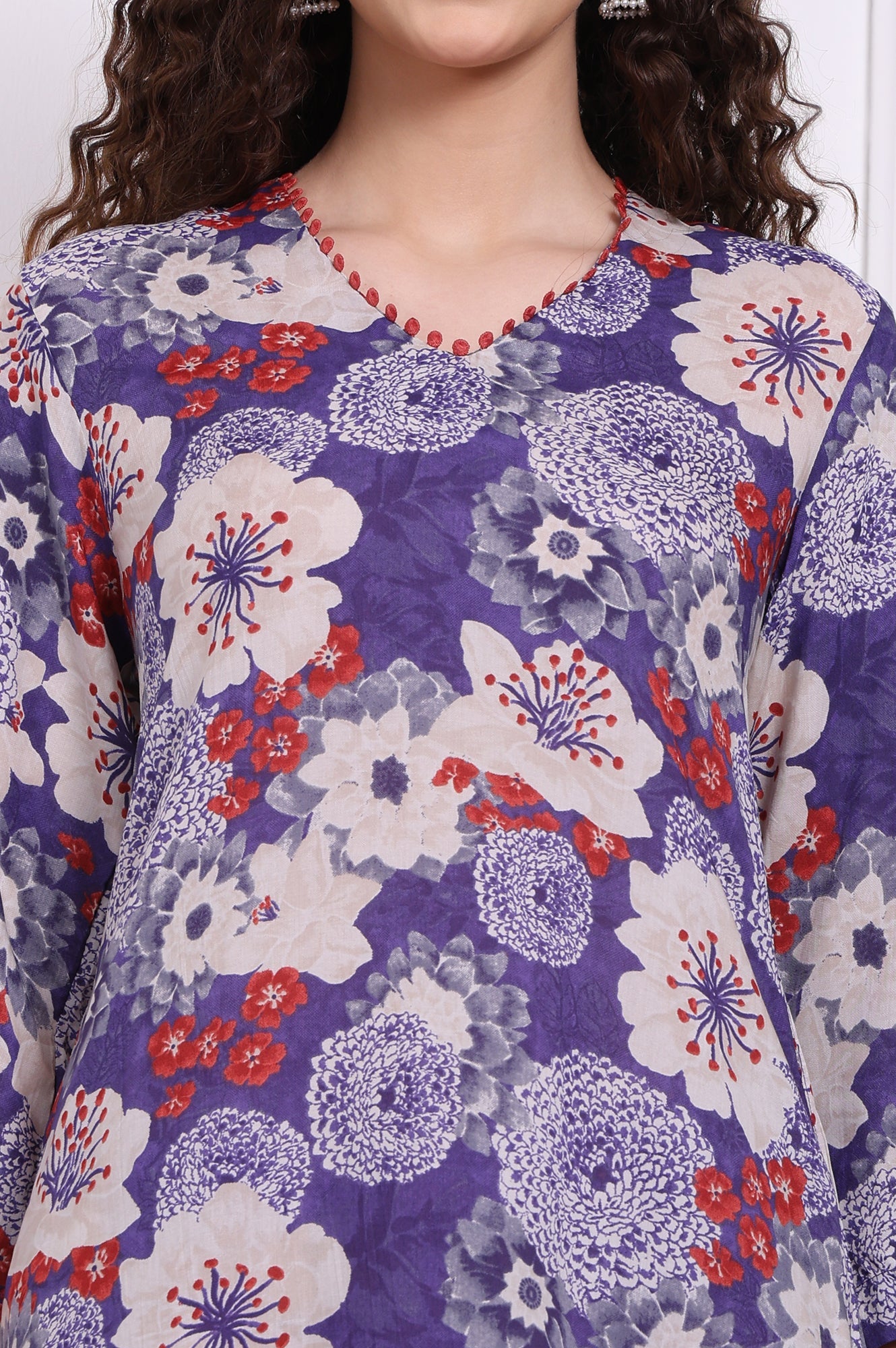 Purple Floral Printed Modal Straight Kurta and Pants Co-ord Set