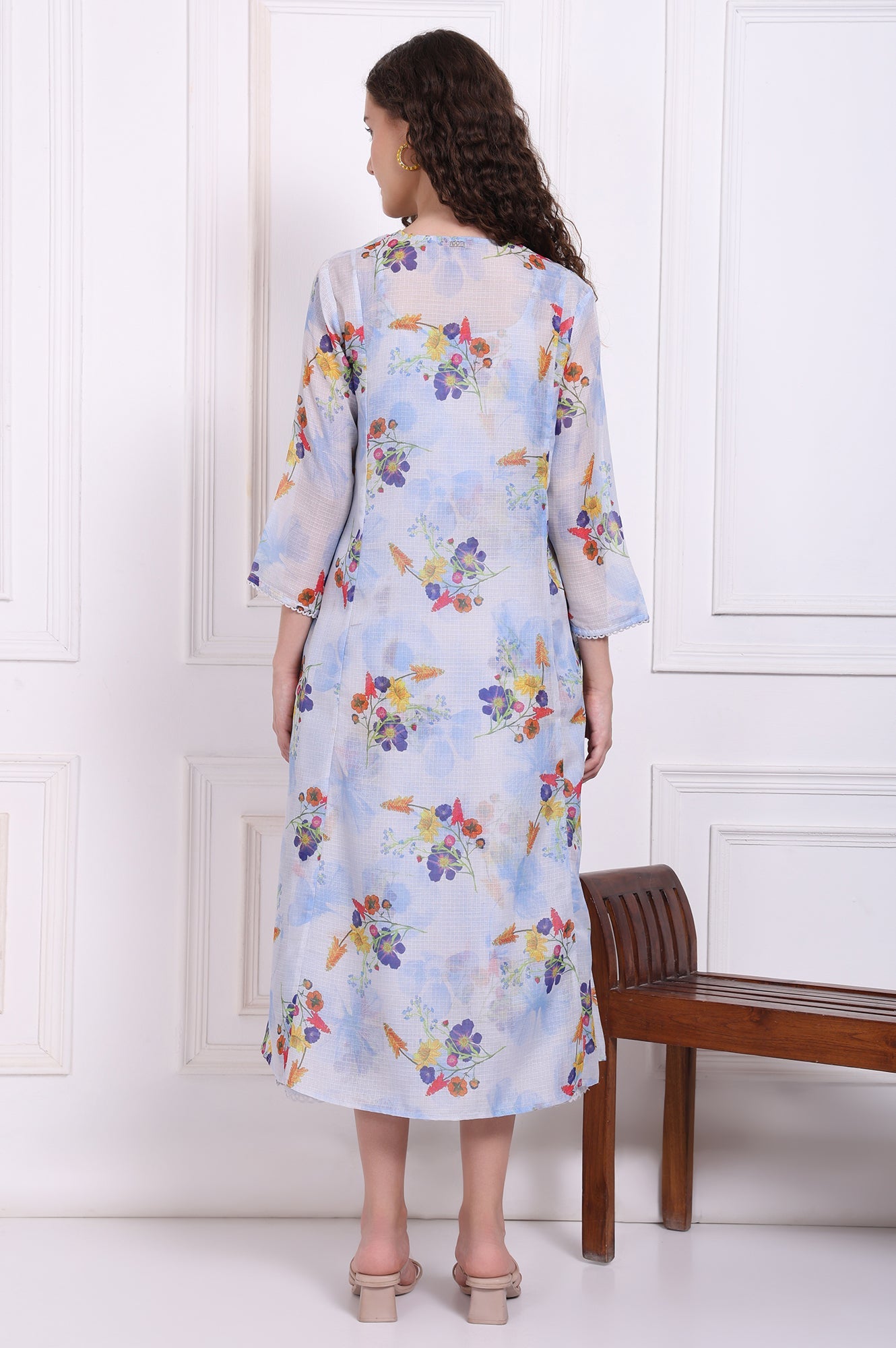 Light Blue Floral Printed Kota Spaghetti Dress and Jacket Set