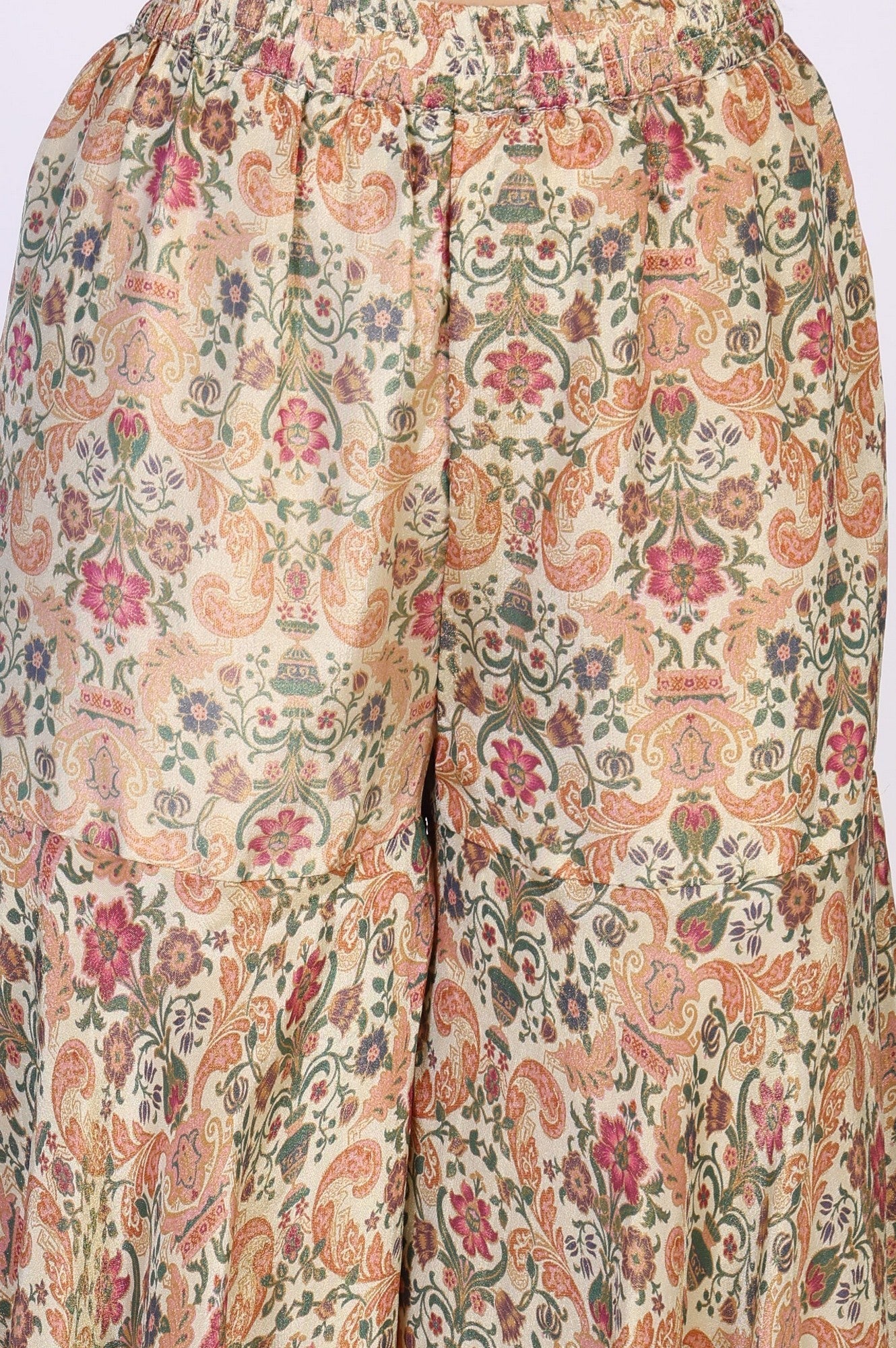 White Floral Print Tape Flared Tissue Kurta with Sharara and Dupatta Set