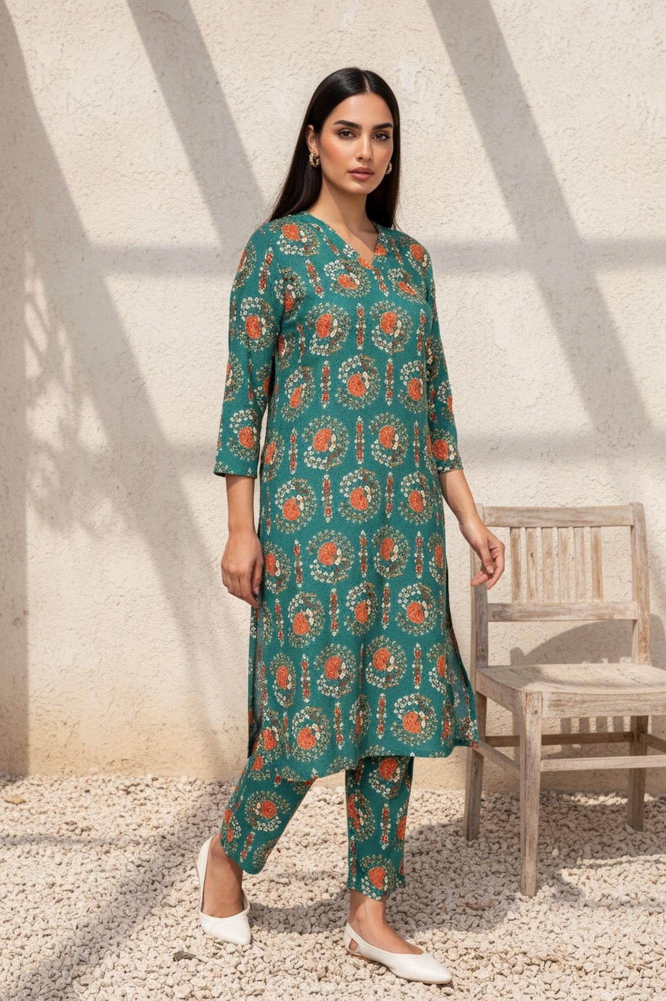 Green Floral Printed Straight Rayon Kurta with Trouser and Dupatta Set