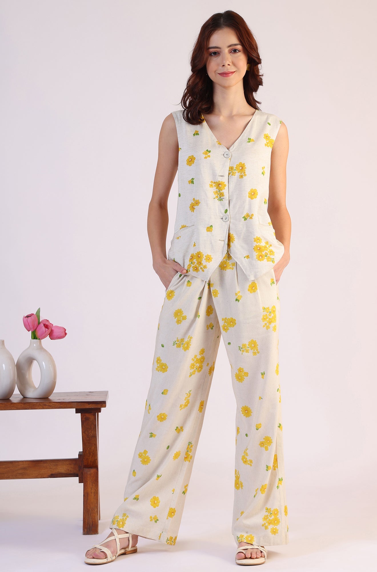 Floral Printed Rayon Top & Parallel Pant Co-Ord Set