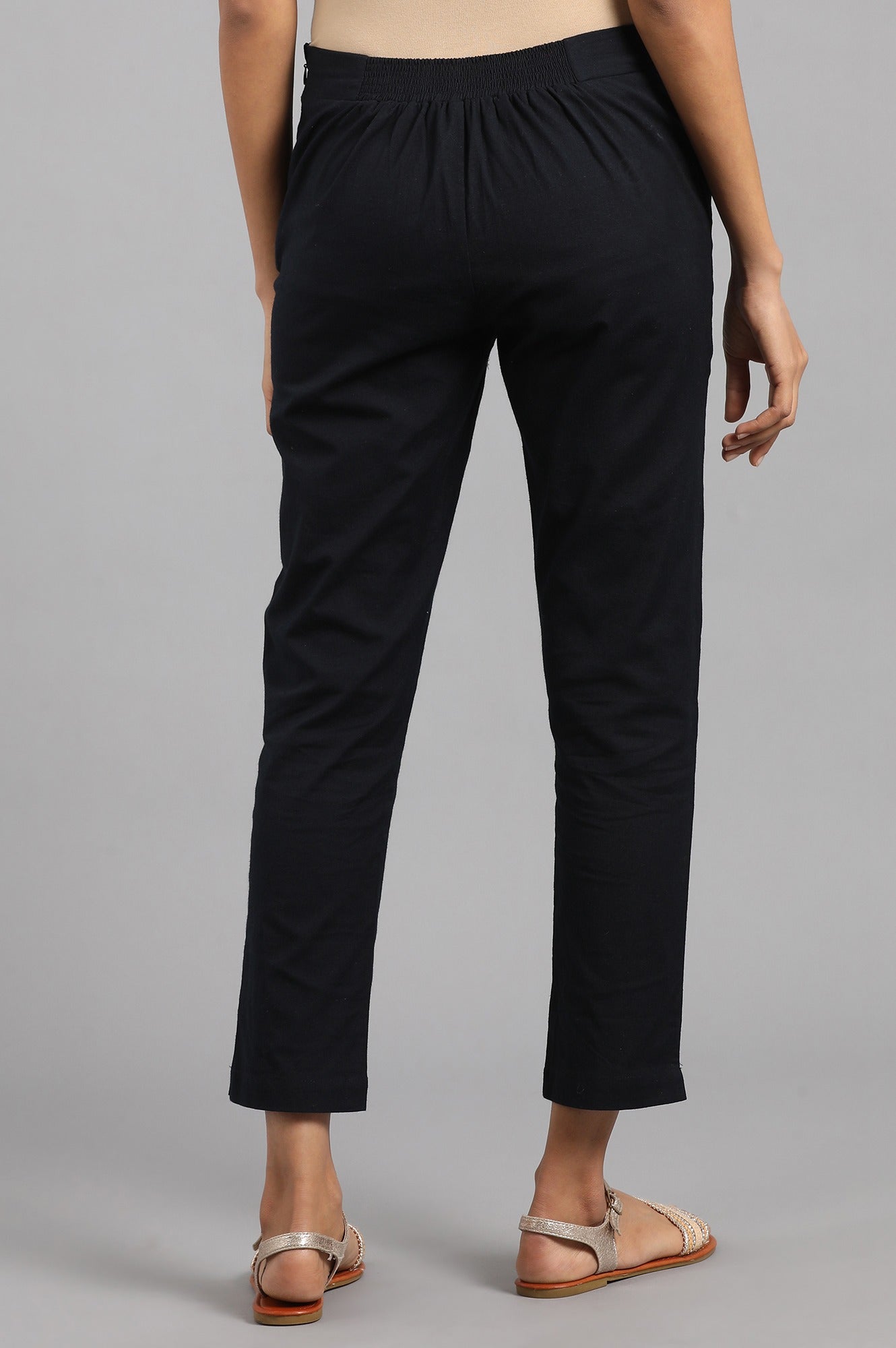 Blue Solid Straight Slim Pants