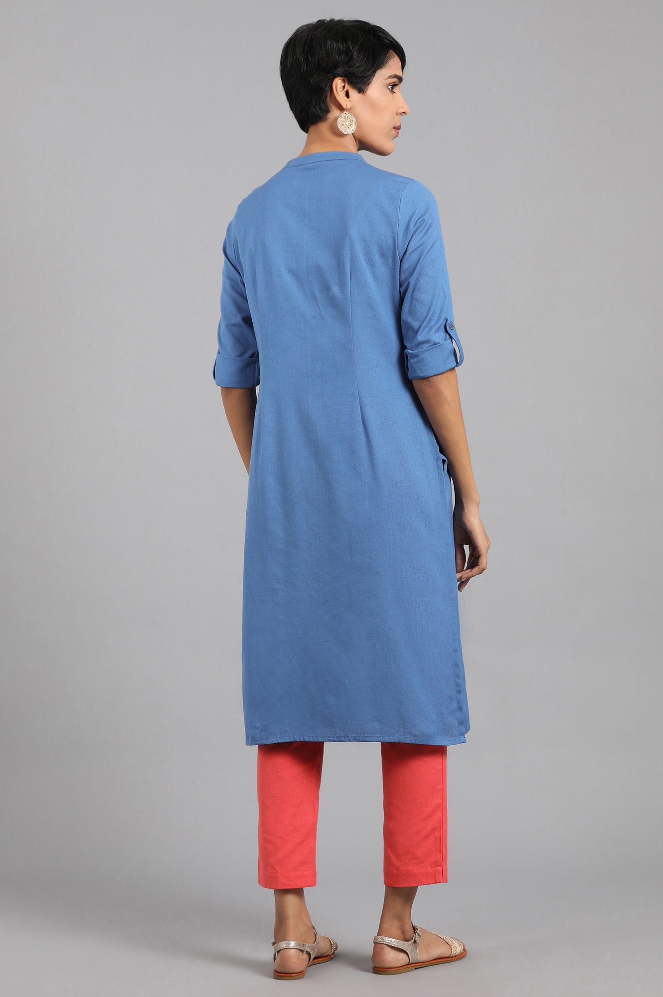 Blue Solid Straight Cotton Kurta