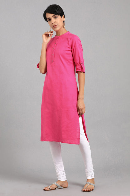 Pink Solid Straight Cotton Kurta