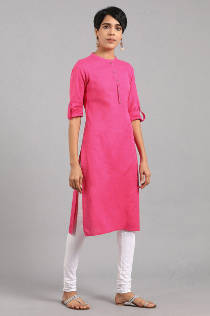 Pink Solid Straight Cotton Kurta