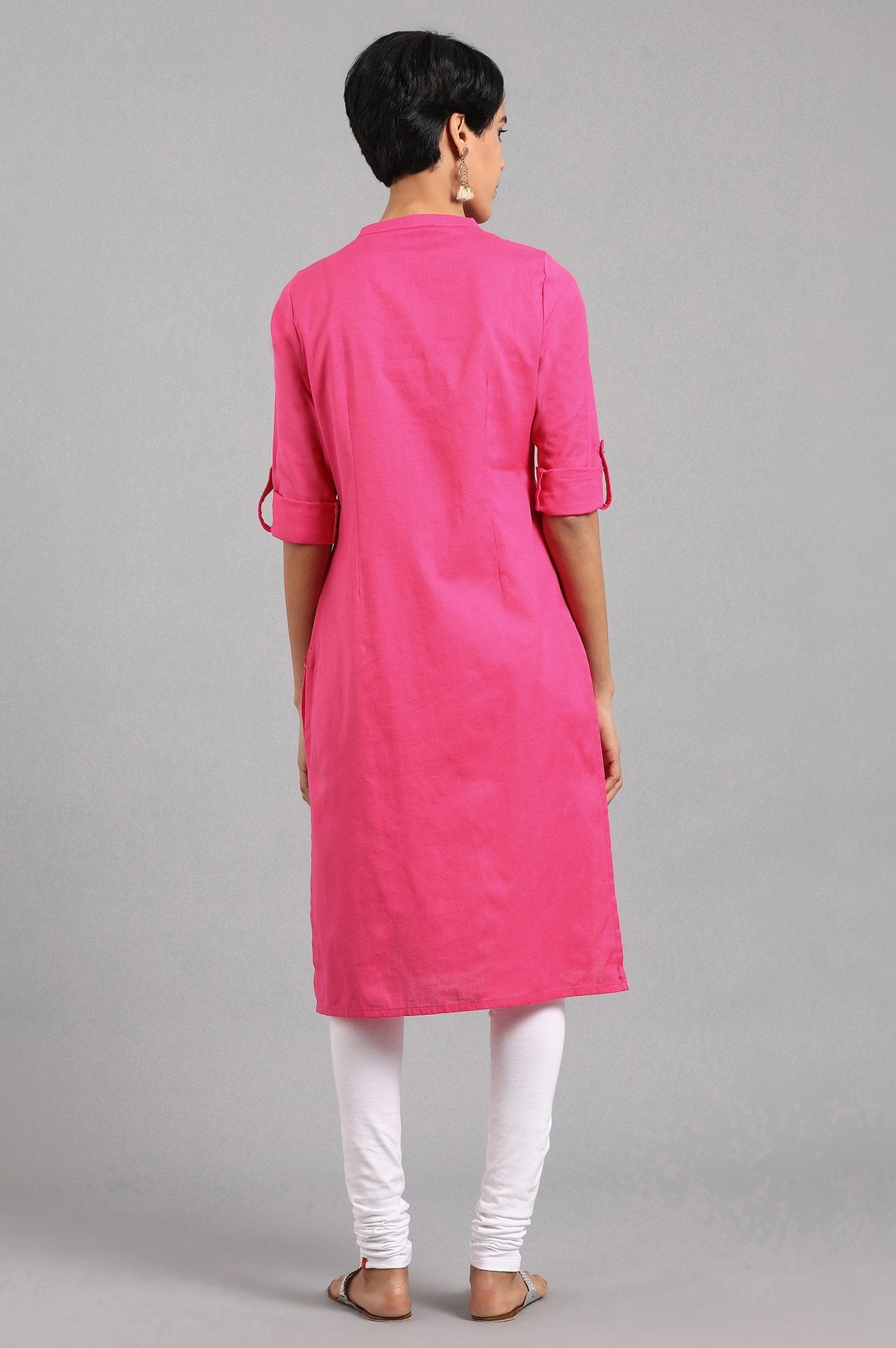 Pink Solid Straight Cotton Kurta