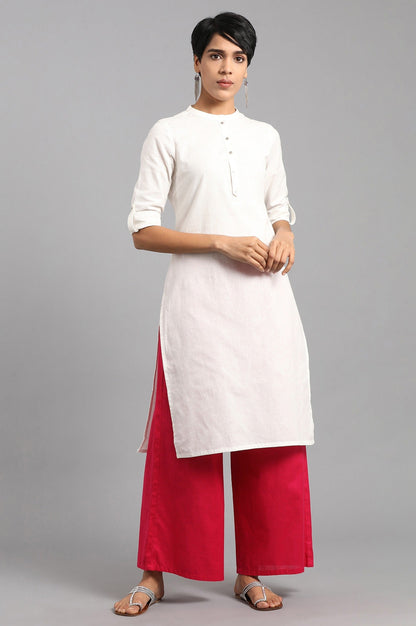 White Solid Straight Cotton Kurta