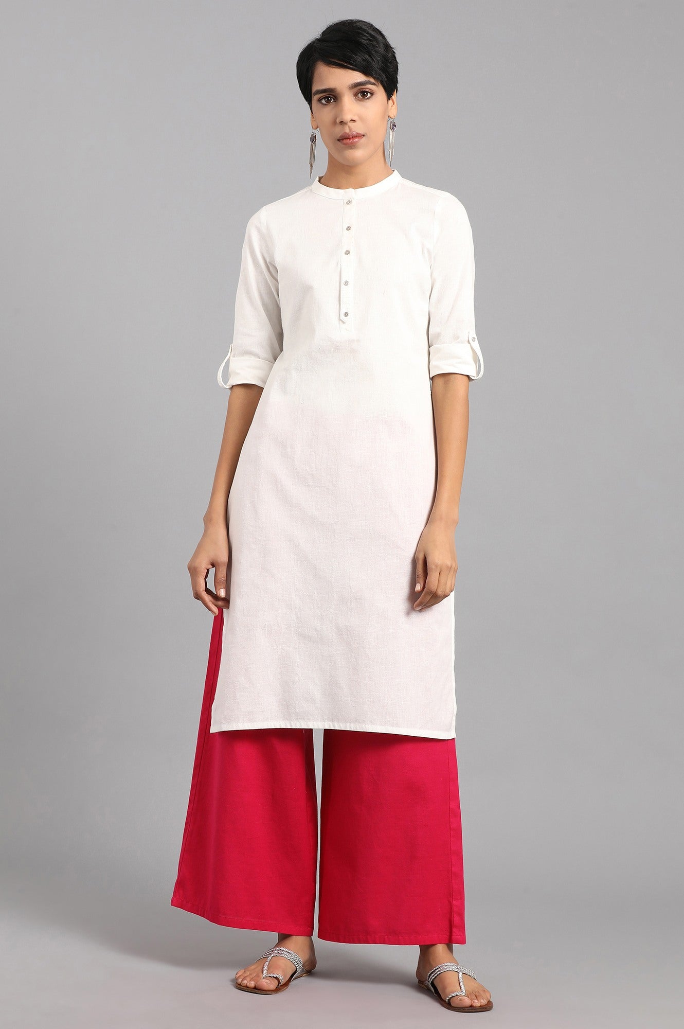 White Solid Straight Cotton Kurta