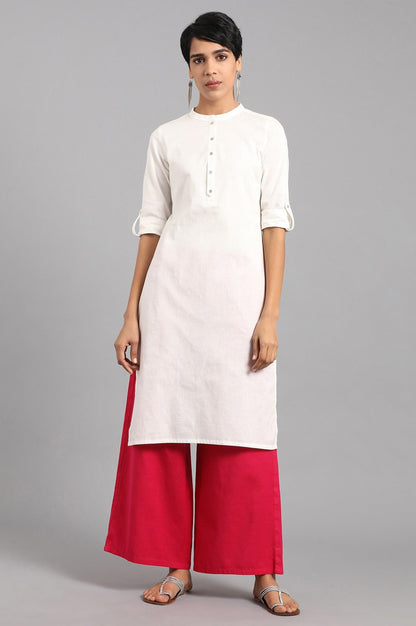 White Solid Straight Cotton Kurta