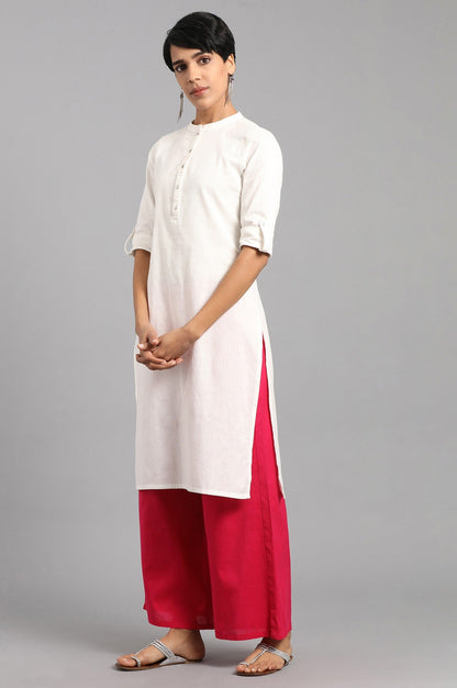 White Solid Straight Cotton Kurta